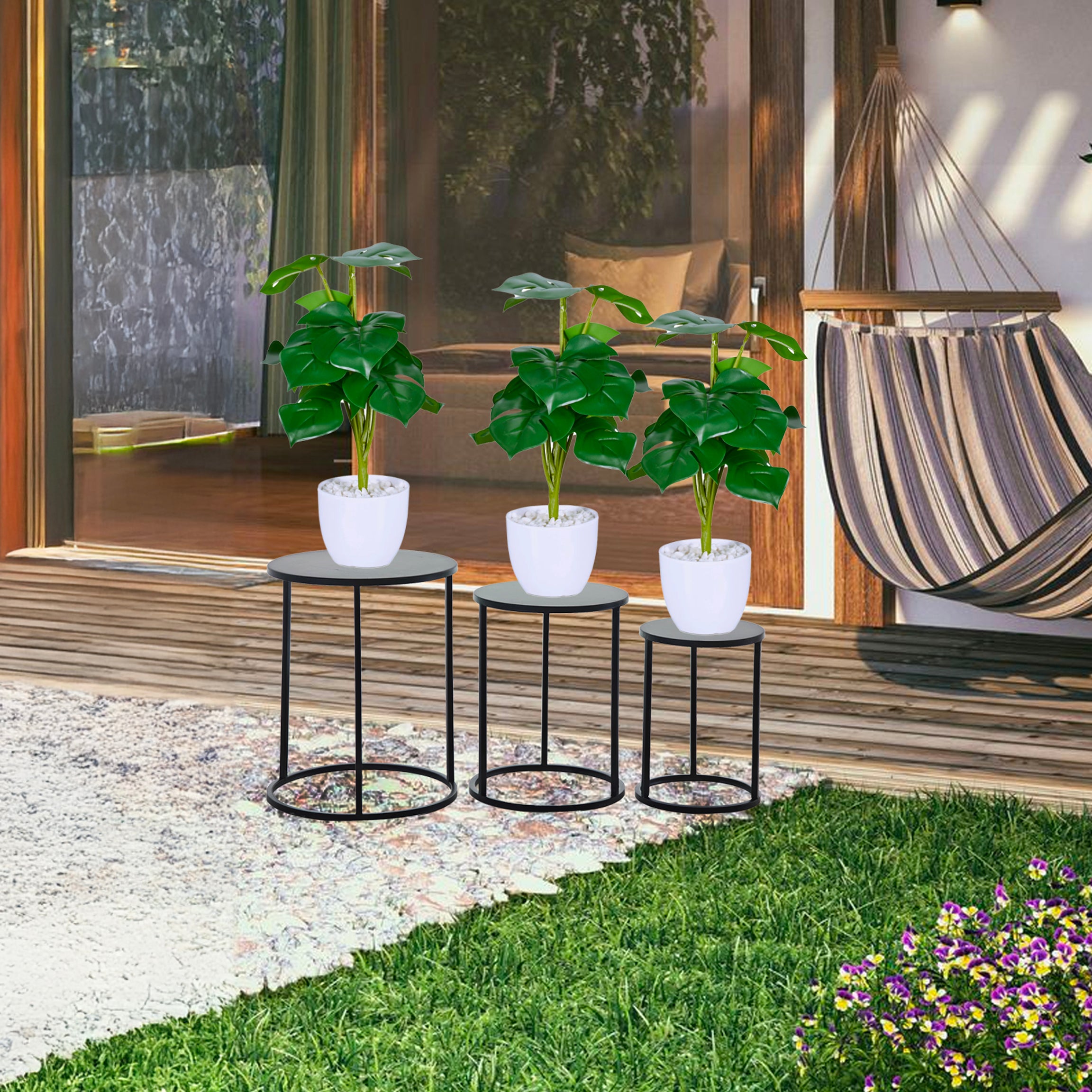 VESTIAMO CASA GIARDINO - Set 3 Colonnine in Metallo Nero