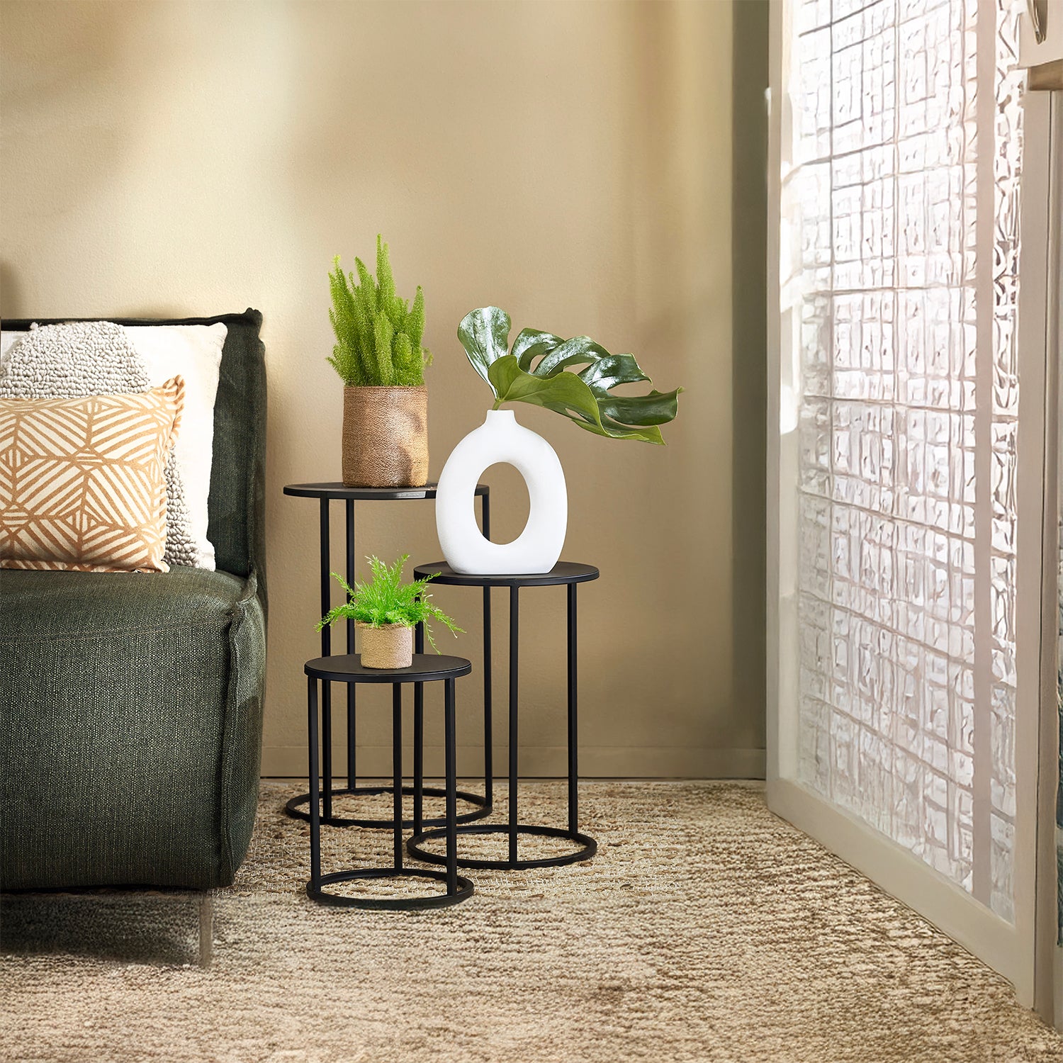 VESTIAMO CASA GIARDINO - Set 3 Colonnine in Metallo Nero