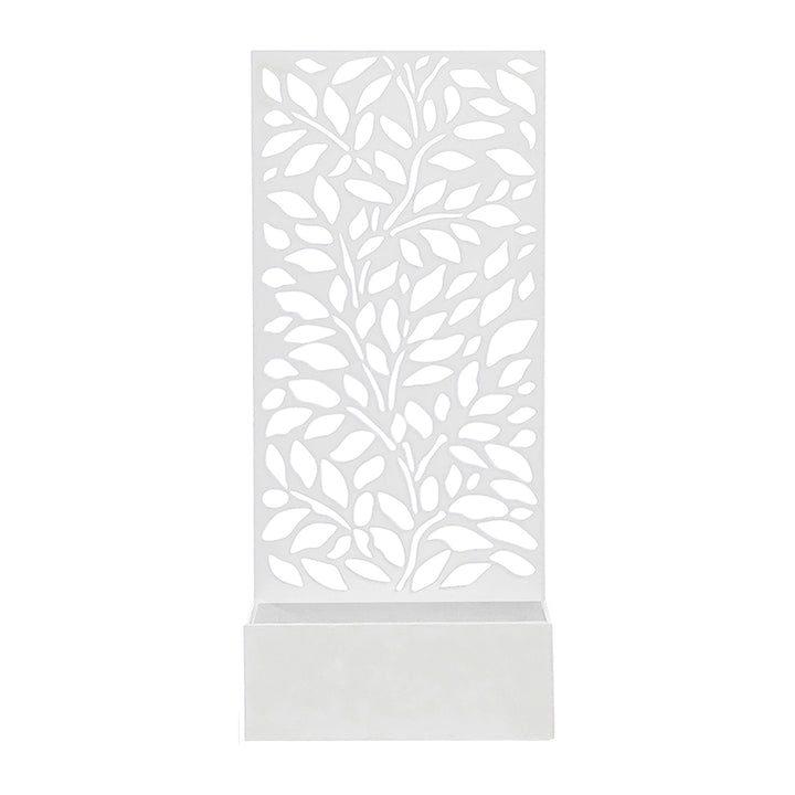 VESTIAMO CASA GIARDINO - Fioriera Rettangolare in Metallo Bianco con Pannello Decorativo - h120x50x22 cm