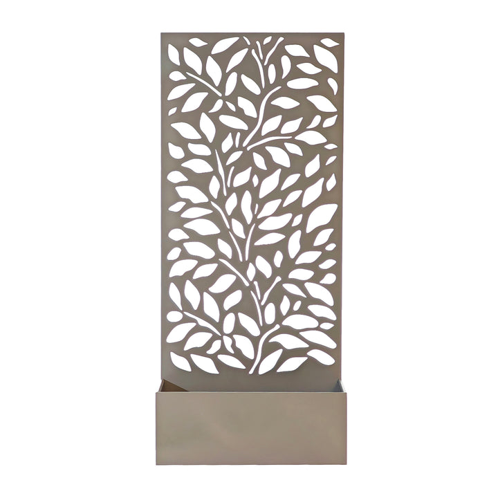 VESTIAMO CASA GIARDINO - Fioriera Rettangolare in Metallo Tortora con Pannello Decorativo - h120x50x22 cm