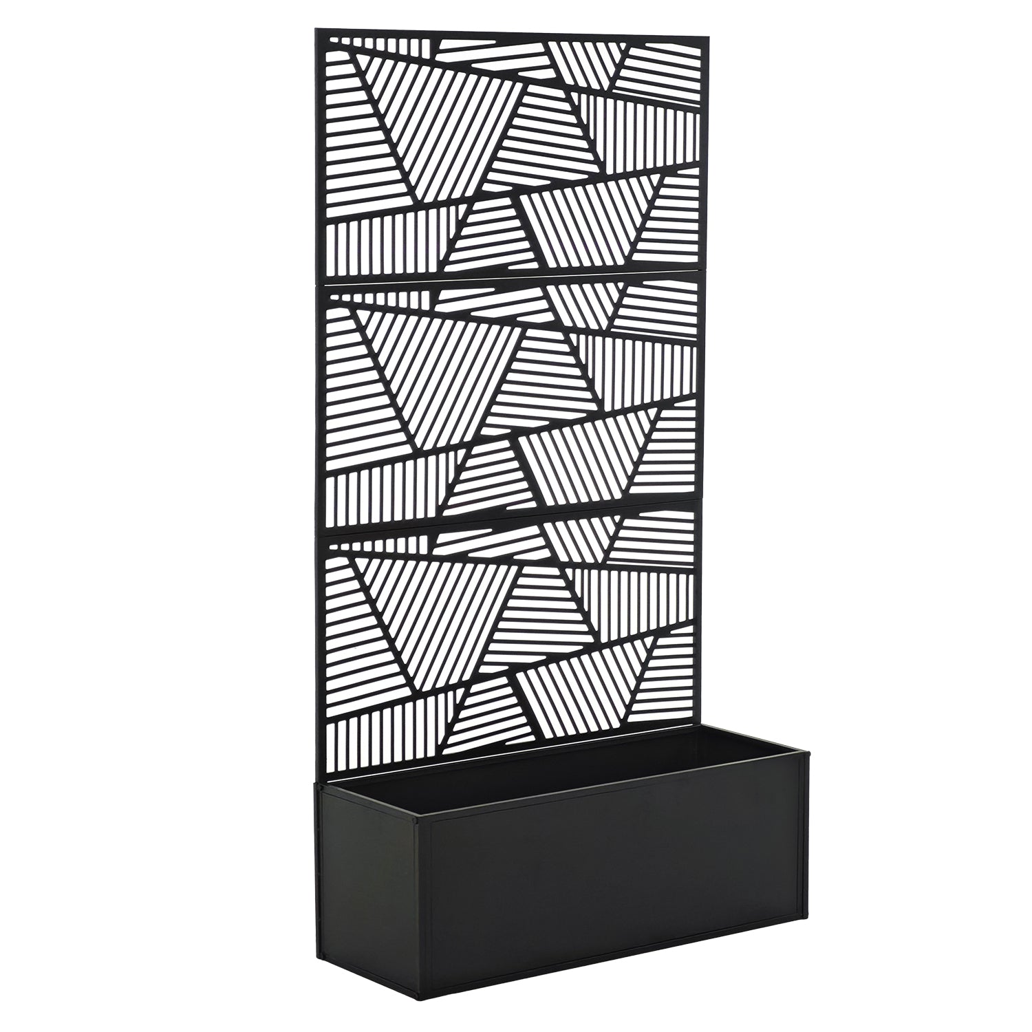 VESTIAMO CASA GIARDINO - Fioriera Rettangolare con Separé Decorativo Geometrico Nera - h211x110x41 cm
