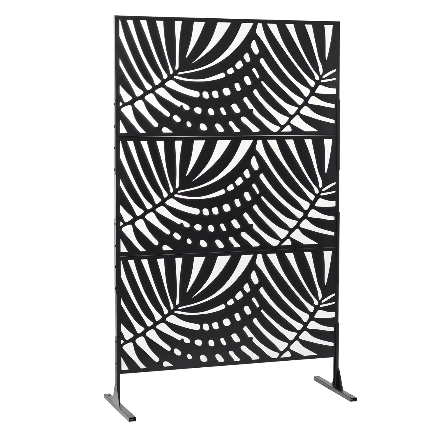VESTIAMO CASA GIARDINO - Separé Rettangolare in Metallo Nero con Decoro Foglie - h186x116x50 cm