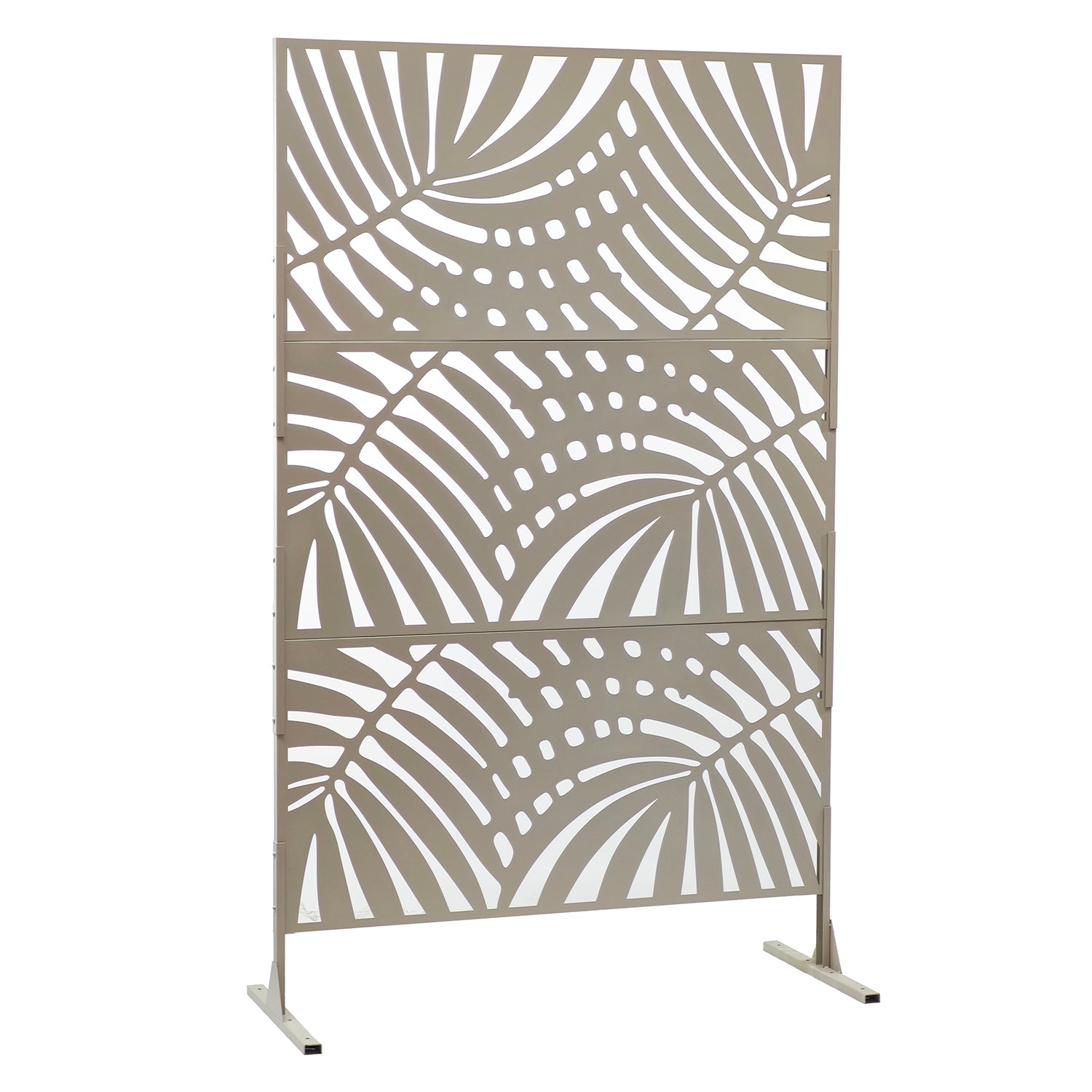 VESTIAMO CASA GIARDINO - Separé Rettangolare in Metallo Tortora con Decoro Foglie - h186x116x50 cm