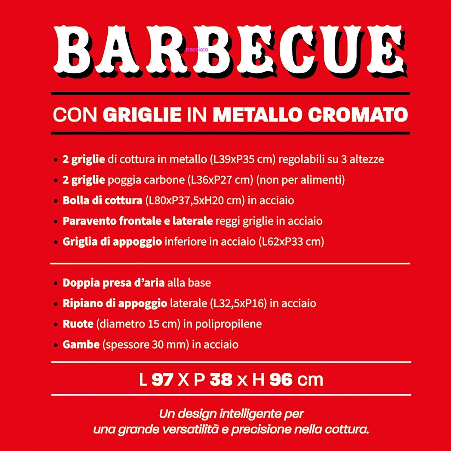 GUSTO CASA - Barbecue con griglie in metallo cromato - h96x97x38 cm