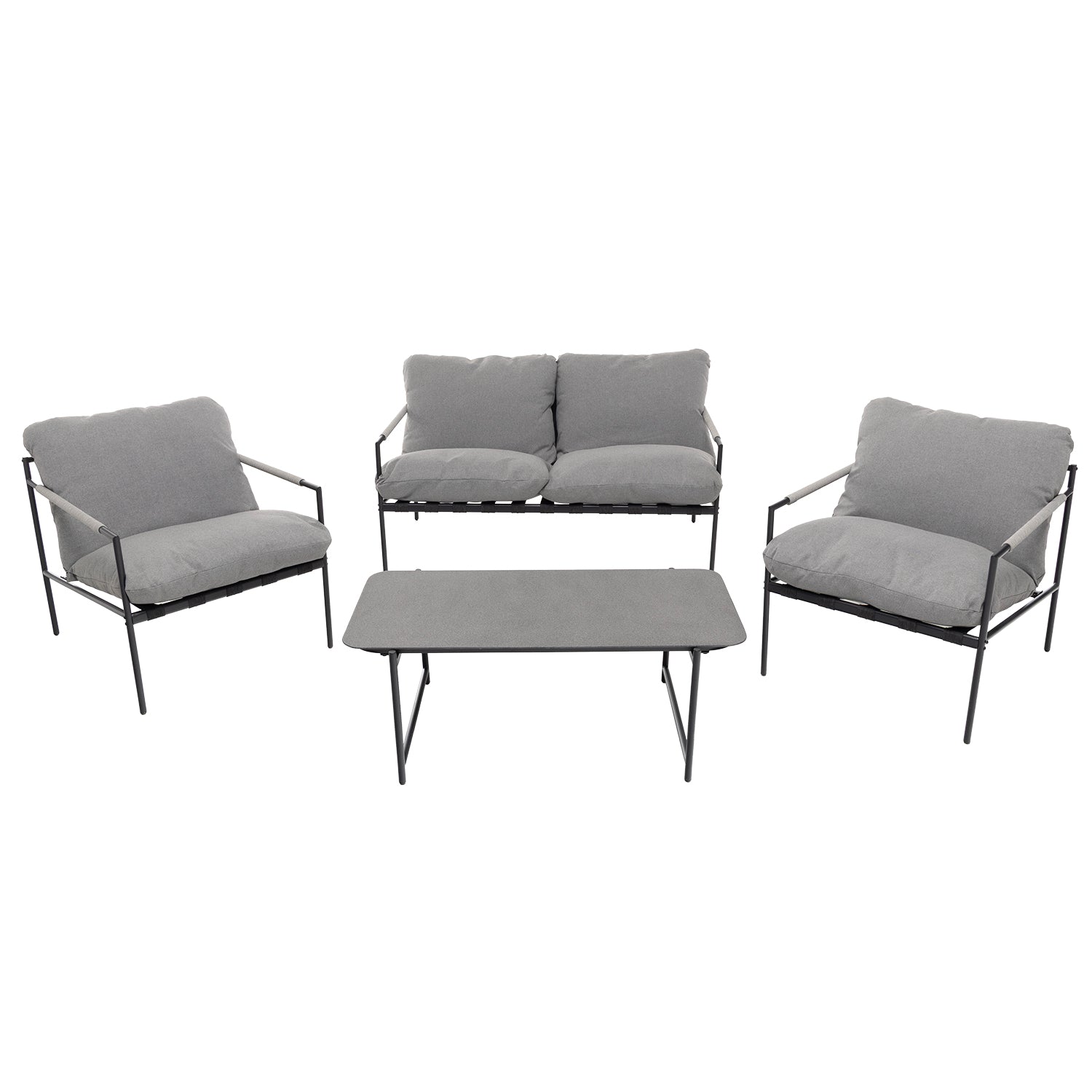 VESTIAMO CASA GIARDINO - Set da giardino 4 pezzi con Struttura in Acciaio Antracite, top in vetro e cuscini Grigio Chiaro