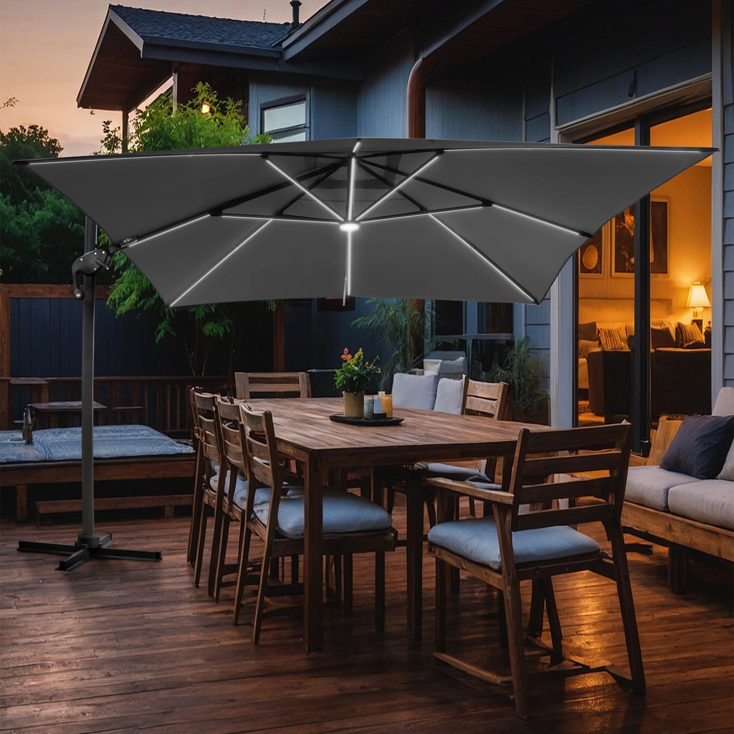 VESTIAMO CASA GIARDINO - Ombrellone da giardino con LED e Pannello Solare Grigio 3x4 metri