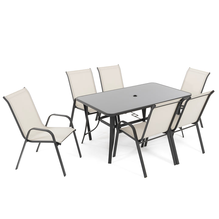 VESTIAMO CASA GIARDINO - Set Tavolo da giardino con top in vetro 150x90 cm in acciaio antracite con 6 sedie