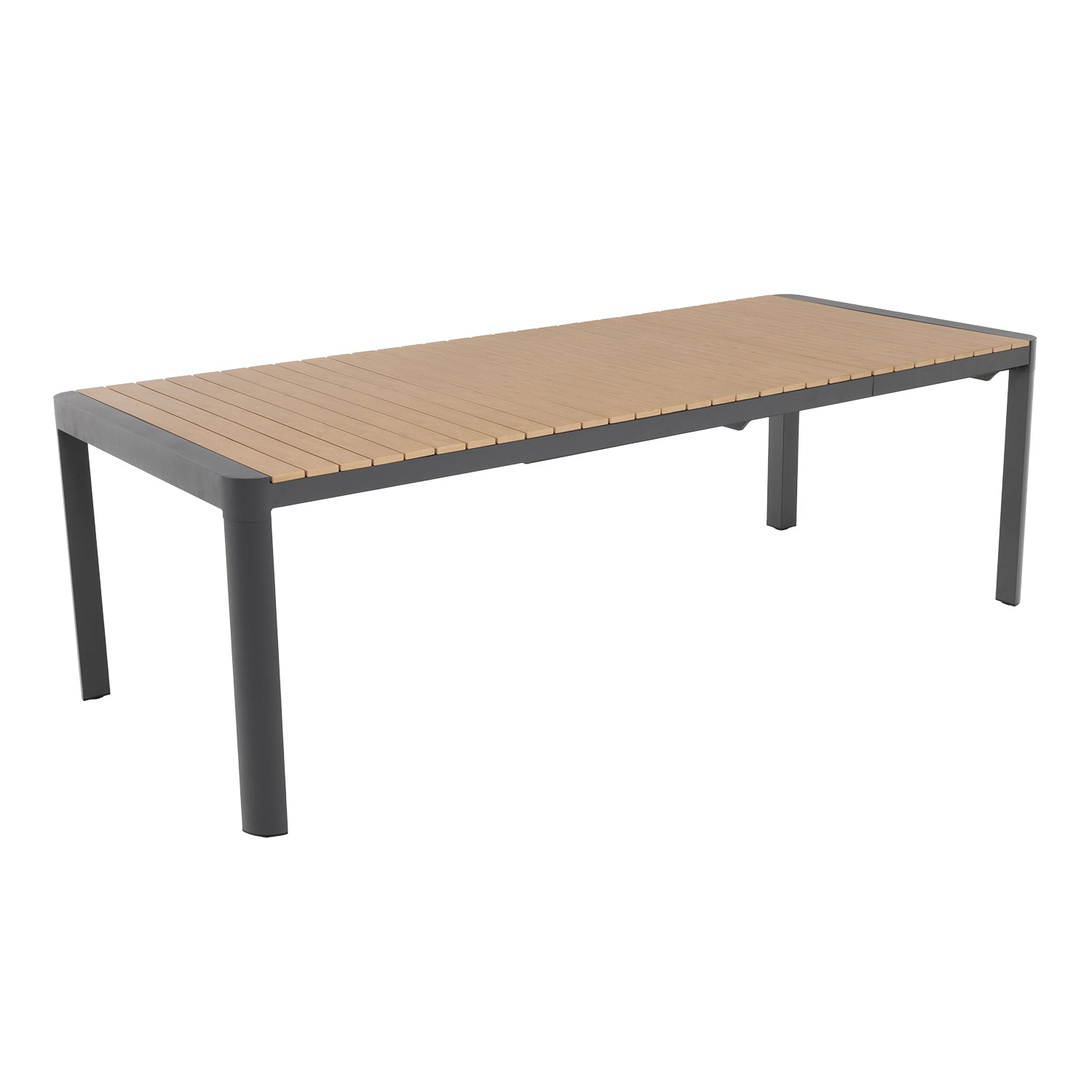 VESTIAMO CASA GIARDINO - Tavolo da giardino Estensibile in Alluminio con Top in Polietilene Effetto Legno Naturale - h75x180/240x100 cm