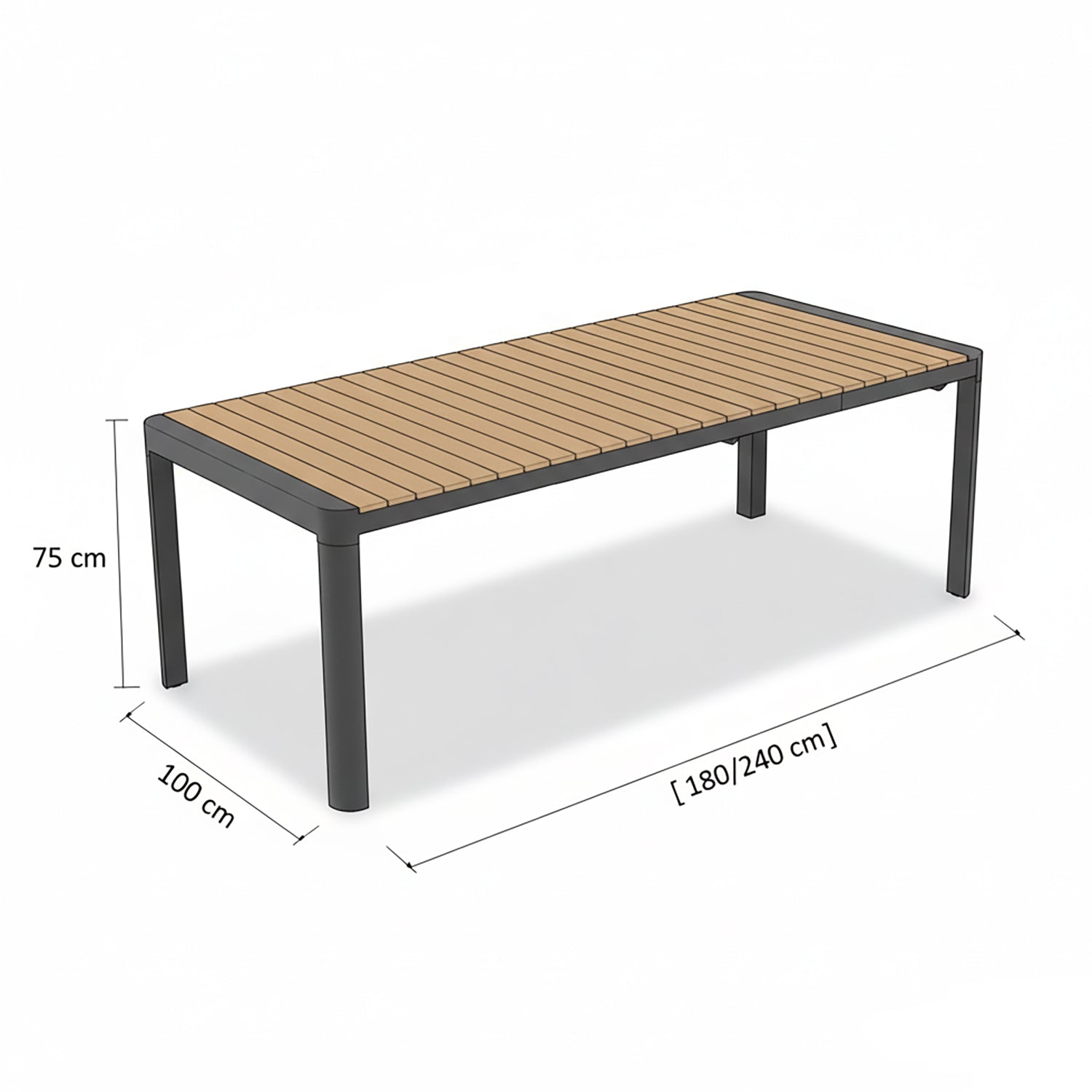 VESTIAMO CASA GIARDINO - Tavolo da giardino Estensibile in Alluminio con Top in Polietilene Effetto Legno Naturale - h75x180/240x100 cm