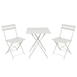 VESTIAMO CASA GIARDINO - Set giardino Bistrot tavolo 60x60 cm e 2 sedie pieghevoli in acciaio Bianco