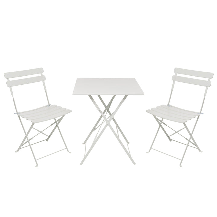 VESTIAMO CASA GIARDINO - Set giardino Bistrot tavolo 60x60 cm e 2 sedie pieghevoli in acciaio Bianco