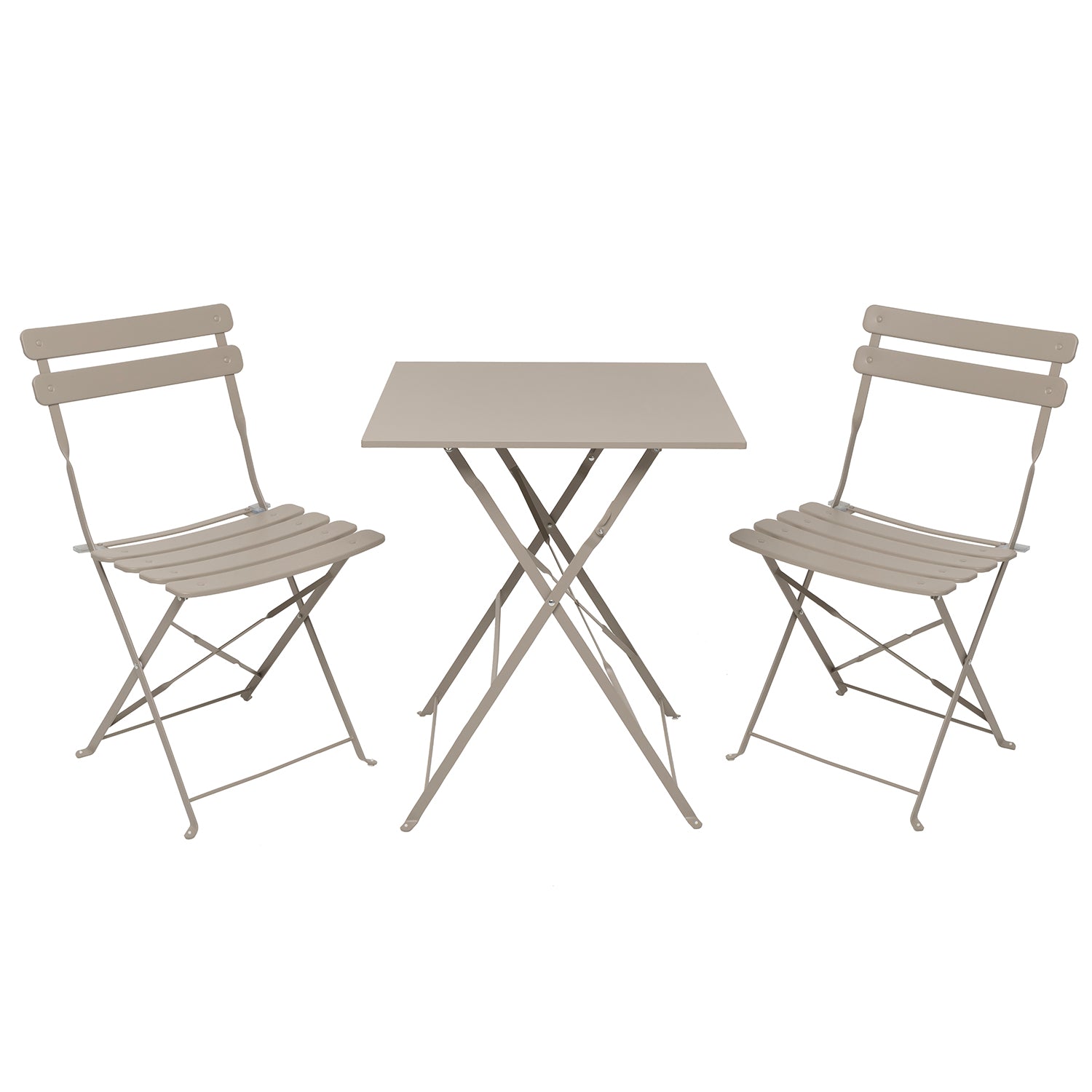 VESTIAMO CASA GIARDINO - Set giardino Bistrot tavolo 60x60 cm e 2 sedie pieghevoli in acciaio Tortora