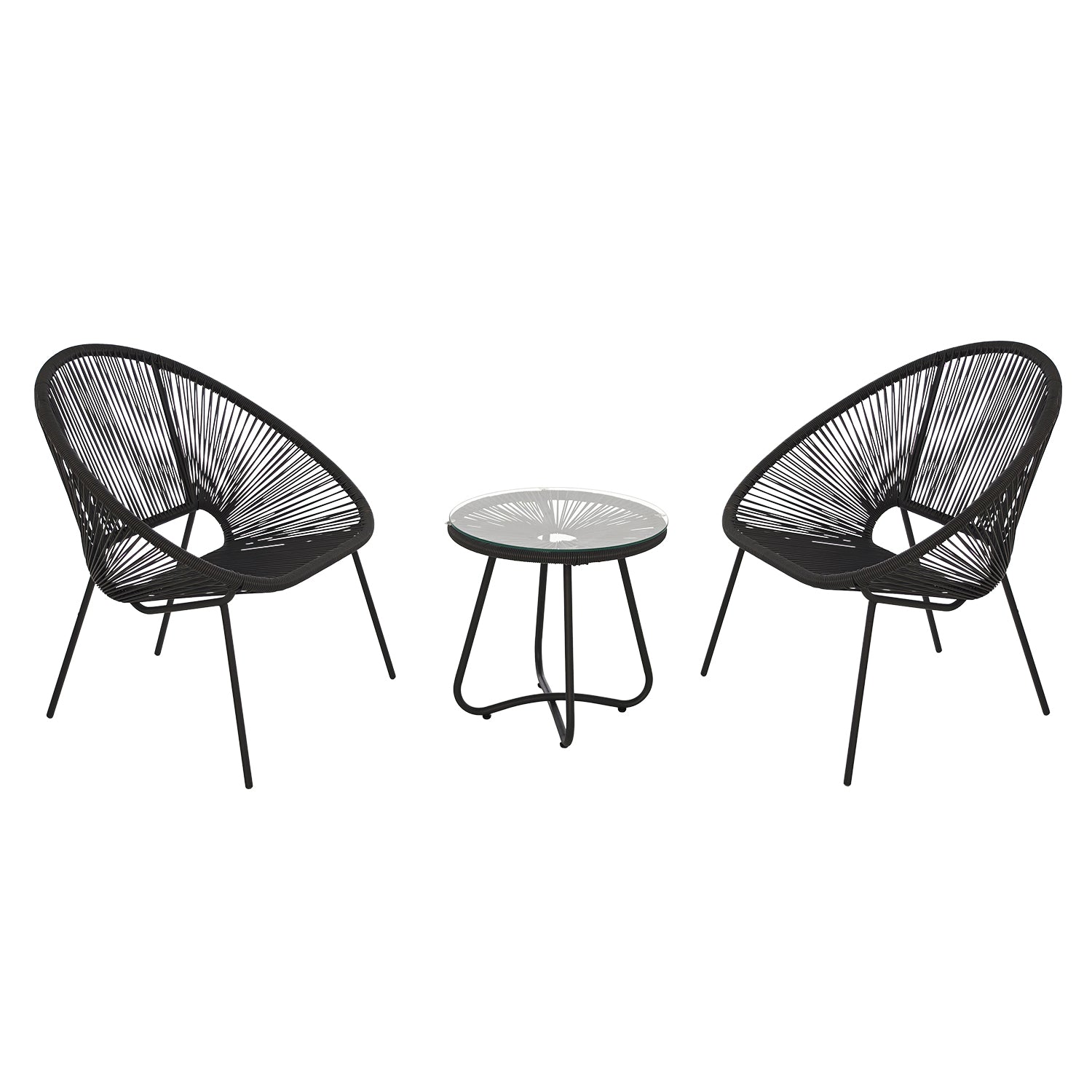 VESTIAMO CASA GIARDINO - Set giardino Bistrot Tavolo rotondo 50 cm e 2 sedie in acciaio Nero Effetto Rattan