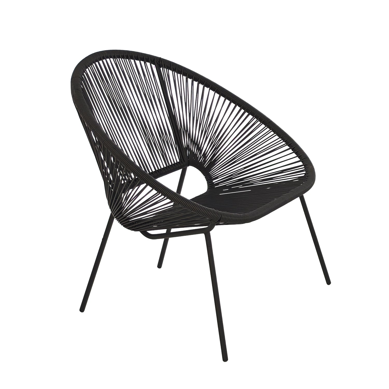 VESTIAMO CASA GIARDINO - Set giardino Bistrot Tavolo rotondo 50 cm e 2 sedie in acciaio Nero Effetto Rattan