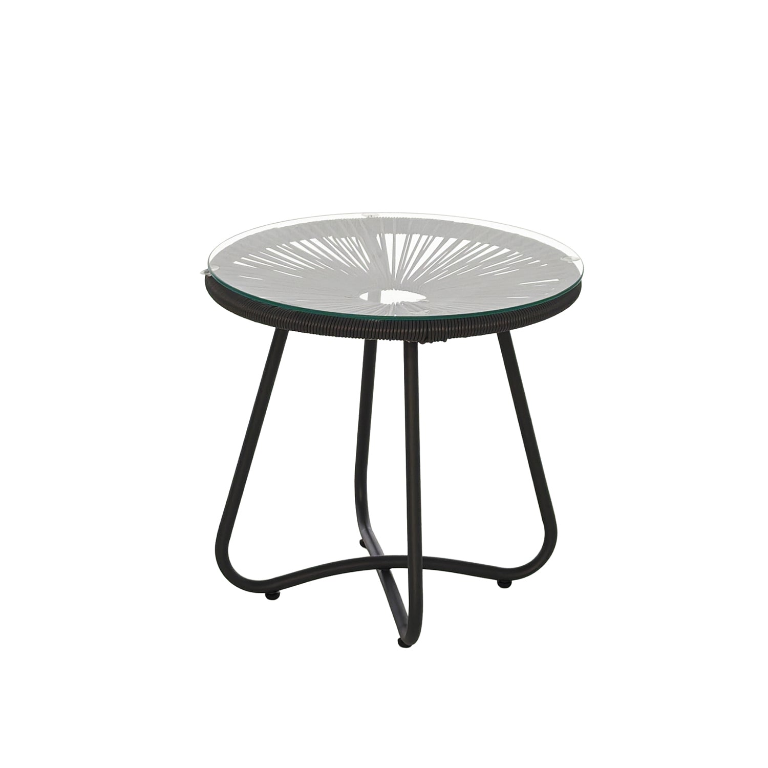 VESTIAMO CASA GIARDINO - Set giardino Bistrot Tavolo rotondo 50 cm e 2 sedie in acciaio Nero Effetto Rattan