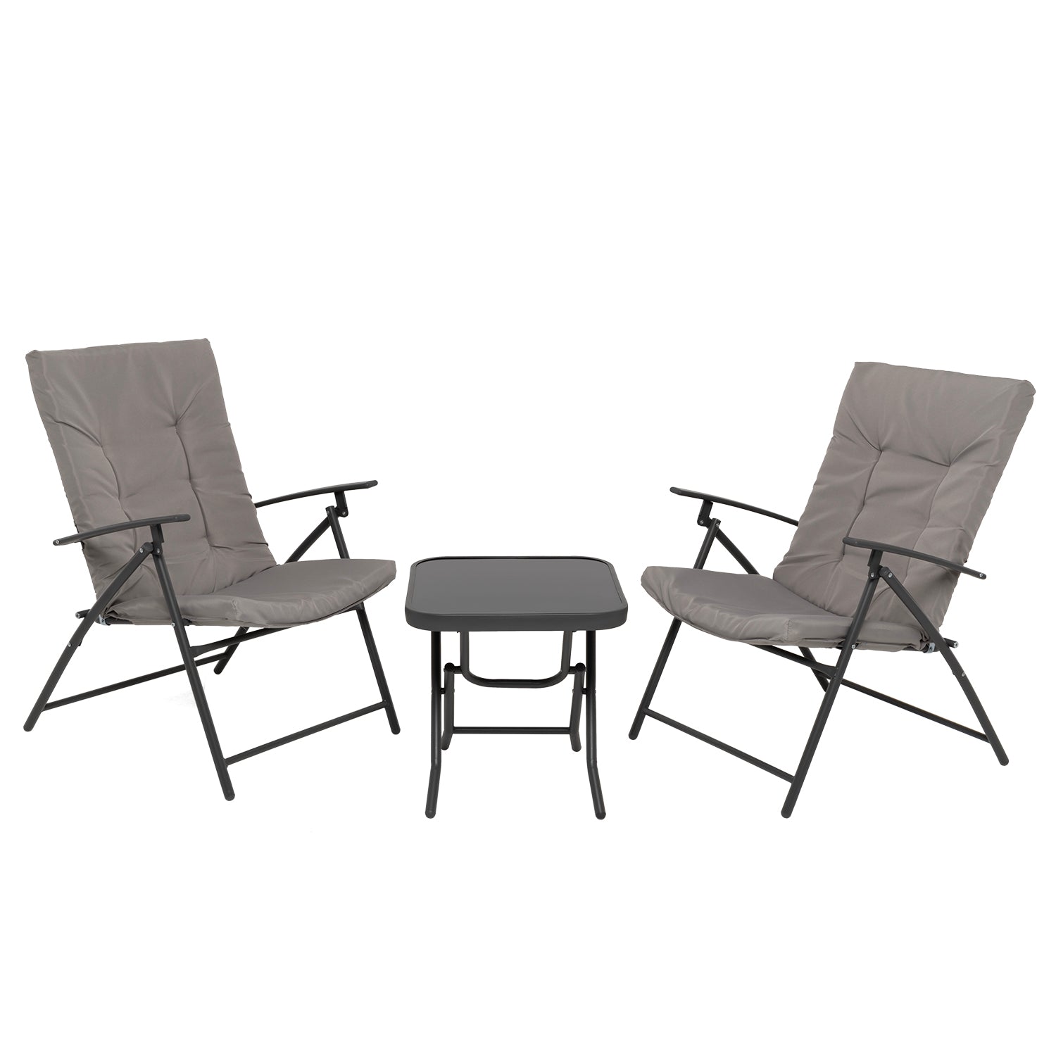 VESTIAMO CASA GIARDINO - Set da giardino 3 pezzi Tavolino con 2 Poltrone struttura in acciaio Antracite Richiudibili