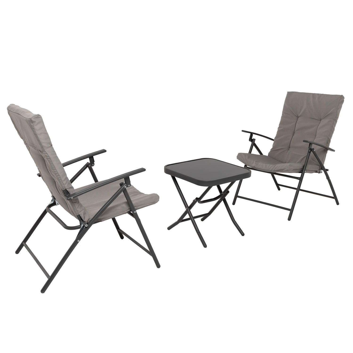 VESTIAMO CASA GIARDINO - Set da giardino 3 pezzi Tavolino con 2 Poltrone struttura in acciaio Antracite Richiudibili