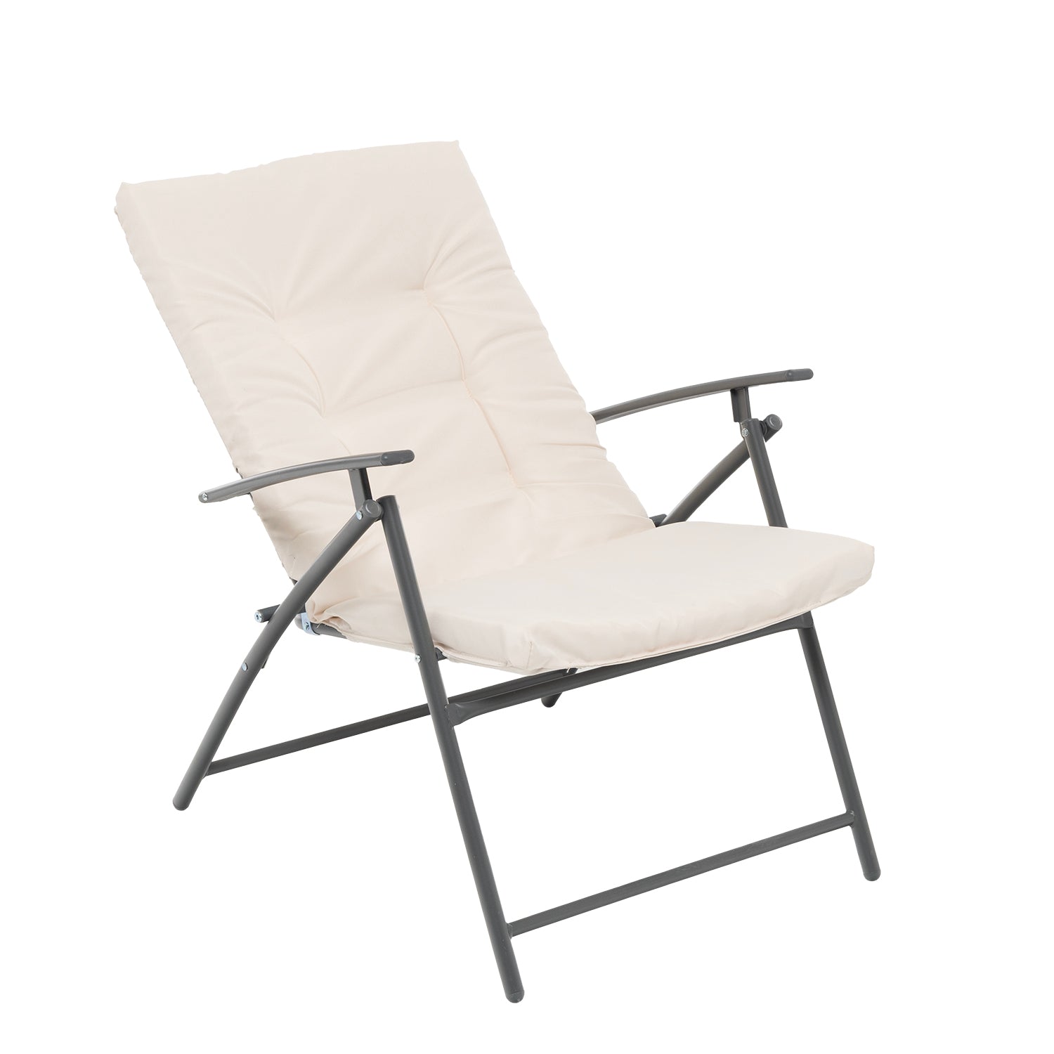 VESTIAMO CASA GIARDINO - Set giardino Tavolo 45x45 cm e 2 sedie in acciaio   Antracite Richiudibili con Cuscini Ècru