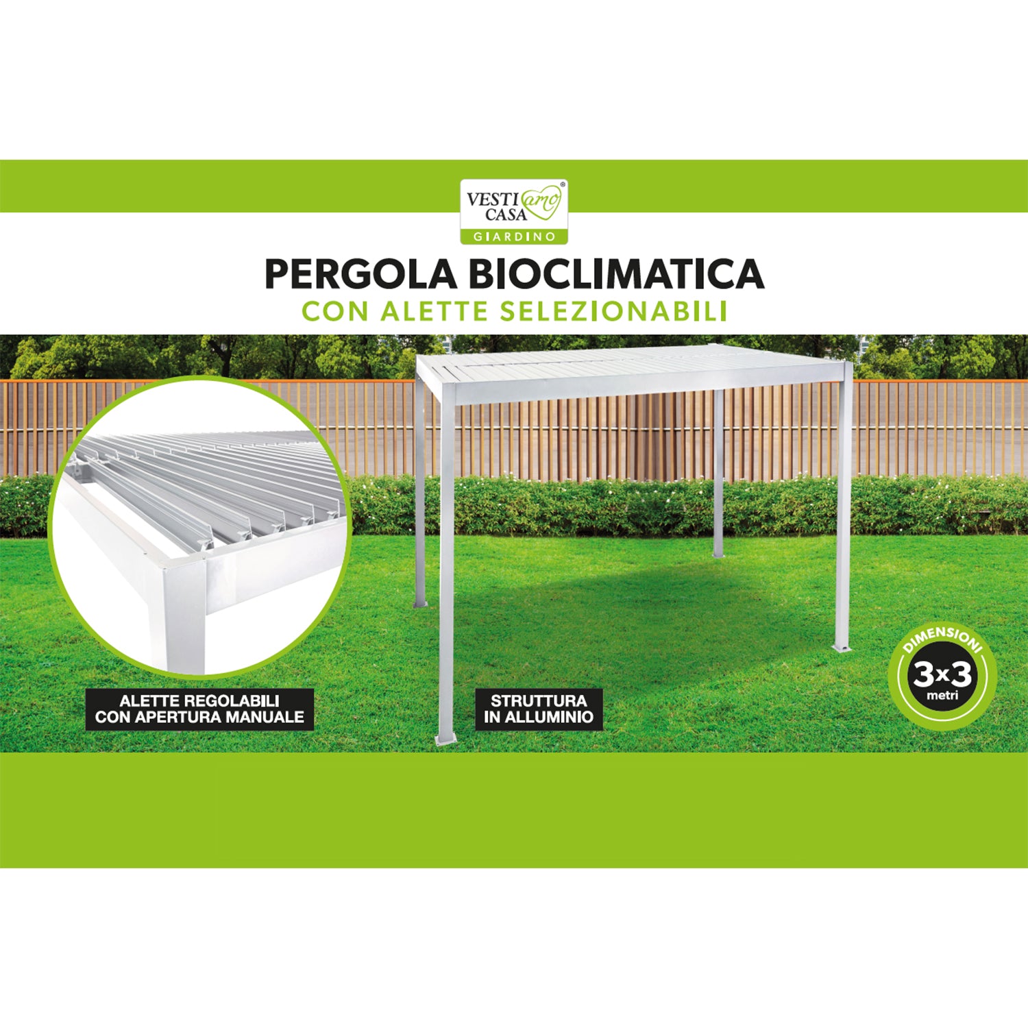 PERGOLA - Pergola Bioclimatica Bianca 3x3 metri