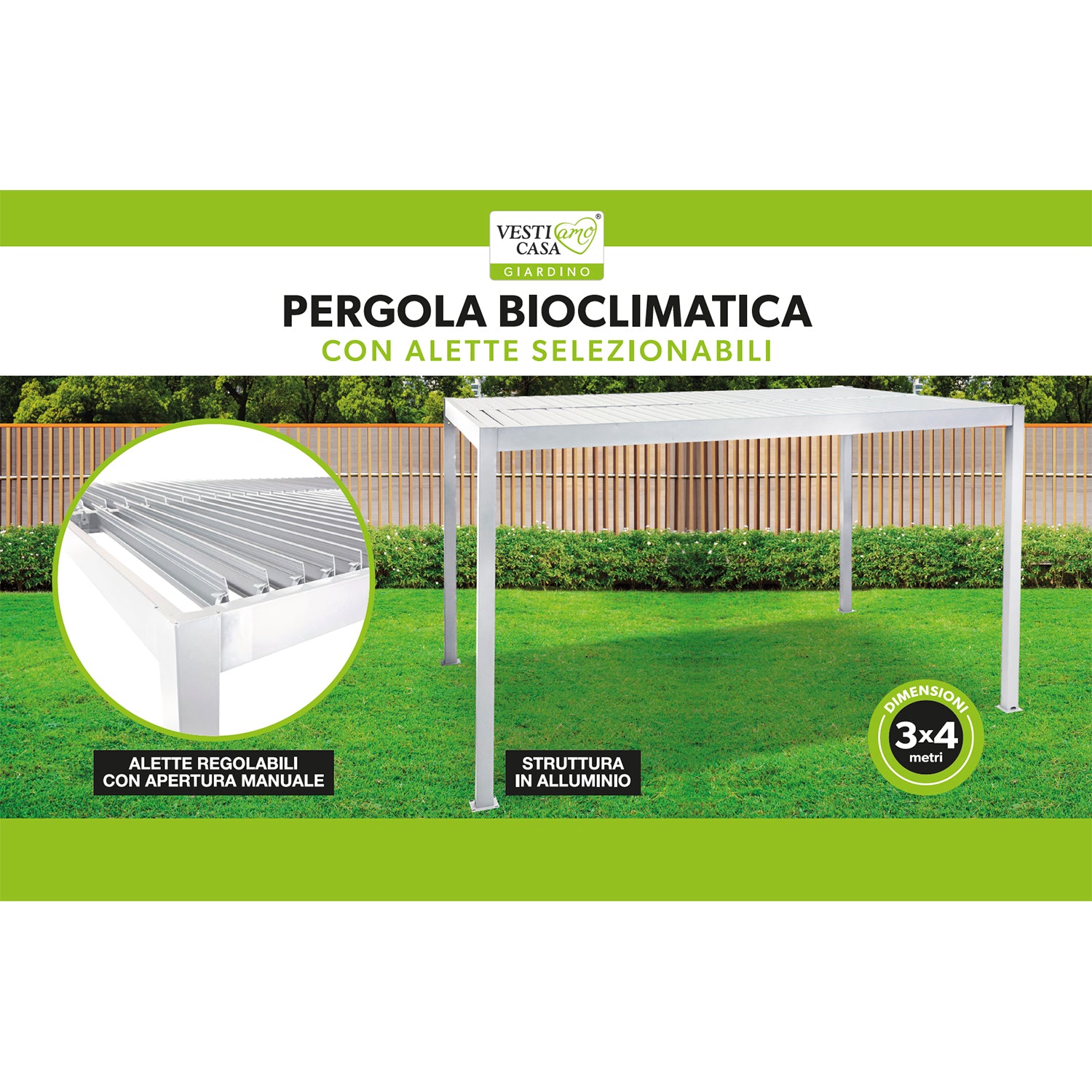 PERGOLA - Pergola Bioclimatica Bianca 3x4 metri