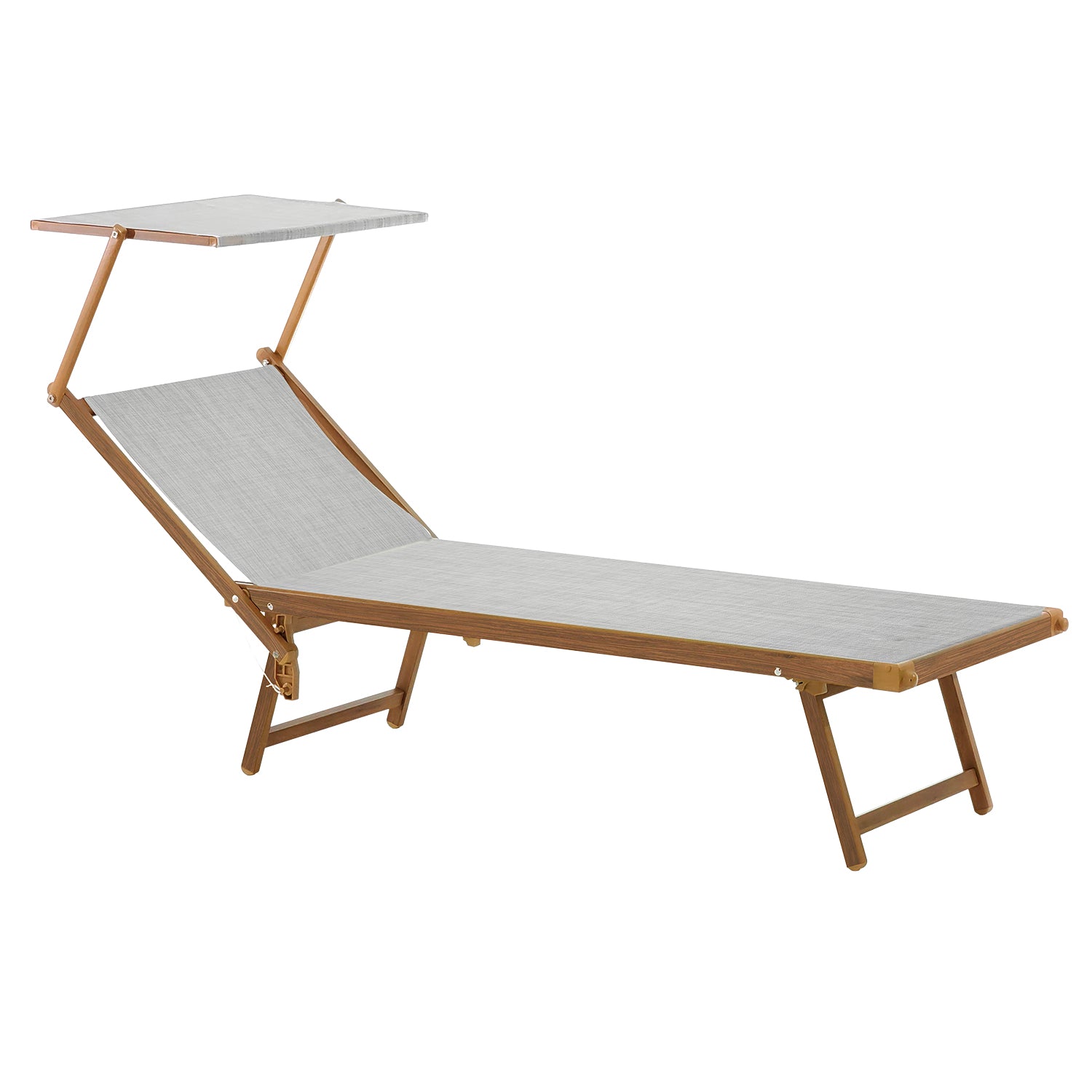 VESTIAMO CASA MARE - Lettino Prendisole con tettuccio in textilene Grigio e struttura in alluminio effetto legno - h36x189x58 cm