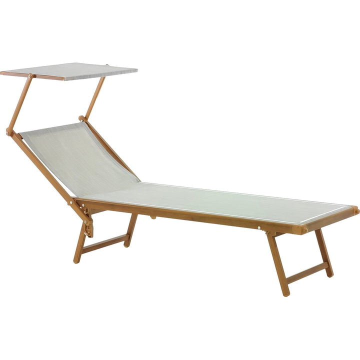 VESTIAMO CASA MARE - Lettino Prendisole con tettuccio in textilene Beige e struttura in alluminio effetto legno - h36x189x58 cm