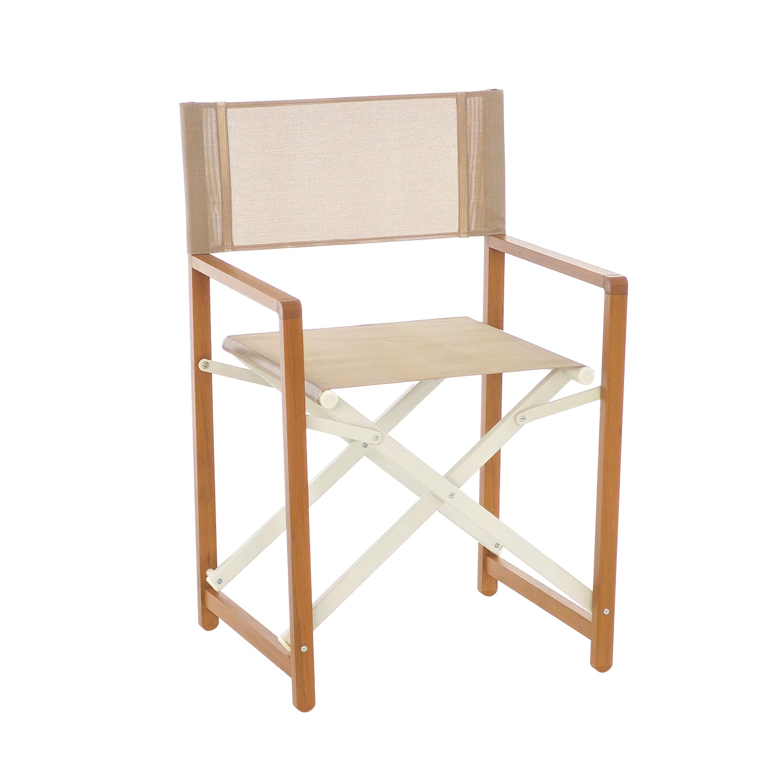 VESTIAMO CASA MARE - Sedia Regista Pieghevole in Alluminio Effetto Legno con Tessuto Tortora h87x45x56,5 cm - Ideale per Spiaggia e Campeggio