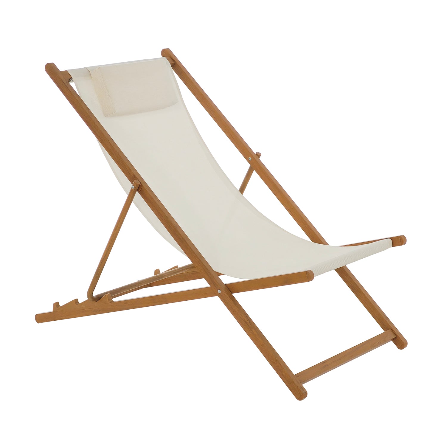 VESTIAMO CASA MARE - Spiaggina con Cuscino in Alluminio Effetto Legno con Tessuto Bianco h85x107x61,5 cm - Ideale per Spiaggia e Campeggio