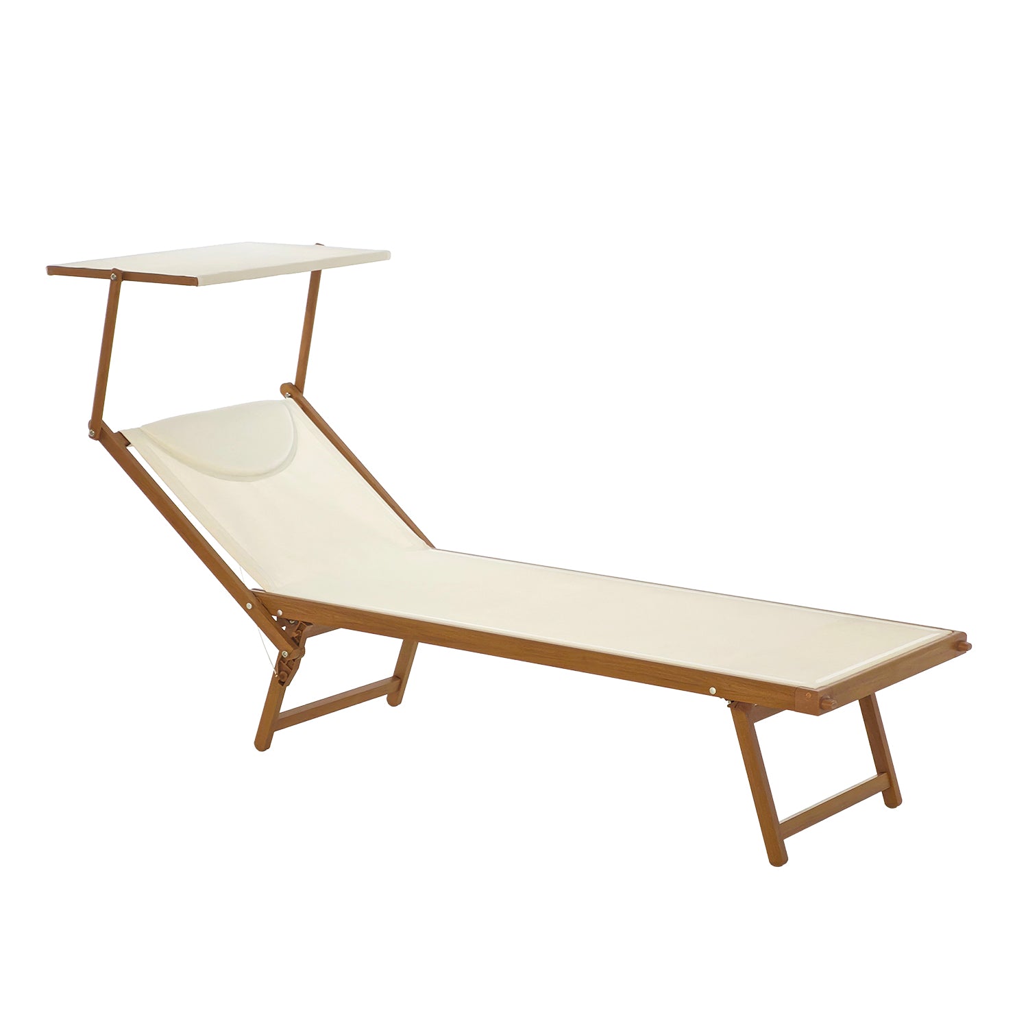 VESTIAMO CASA MARE - Lettino con Parasole Regolabile in Alluminio Effetto Legno con Tessuto Bianco h36x189x58 cm - Ideale per Spiaggia e Campeggio