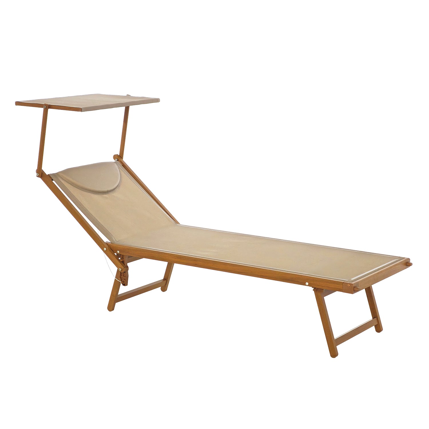 VESTIAMO CASA MARE - Lettino con Parasole Regolabile in Alluminio Effetto Legno con Tessuto Tortora h36x189x58 cm - Ideale per Spiaggia e Campeggio