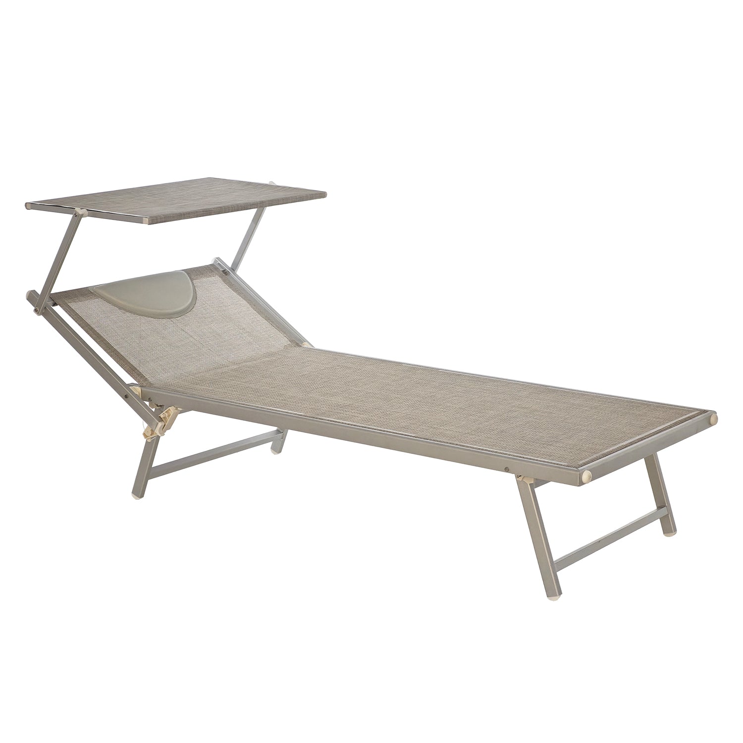 VESTIAMO CASA MARE - Lettino con Parasole Regolabile in Alluminio con Tessuto Grigio h40x213x85,5 cm - Ideale per Spiaggia e Campeggio