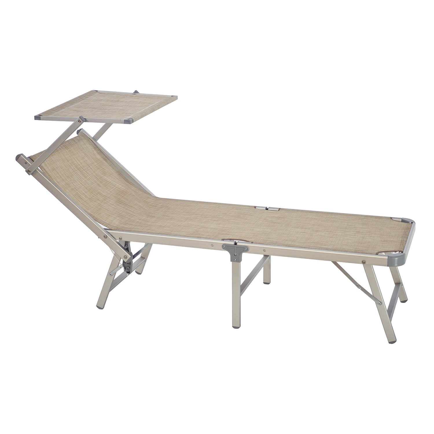 VESTIAMO CASA MARE - Lettino con Parasole Pieghevole Beige h39,5x180x62 cm - Ideale per Spiaggia e Campeggio