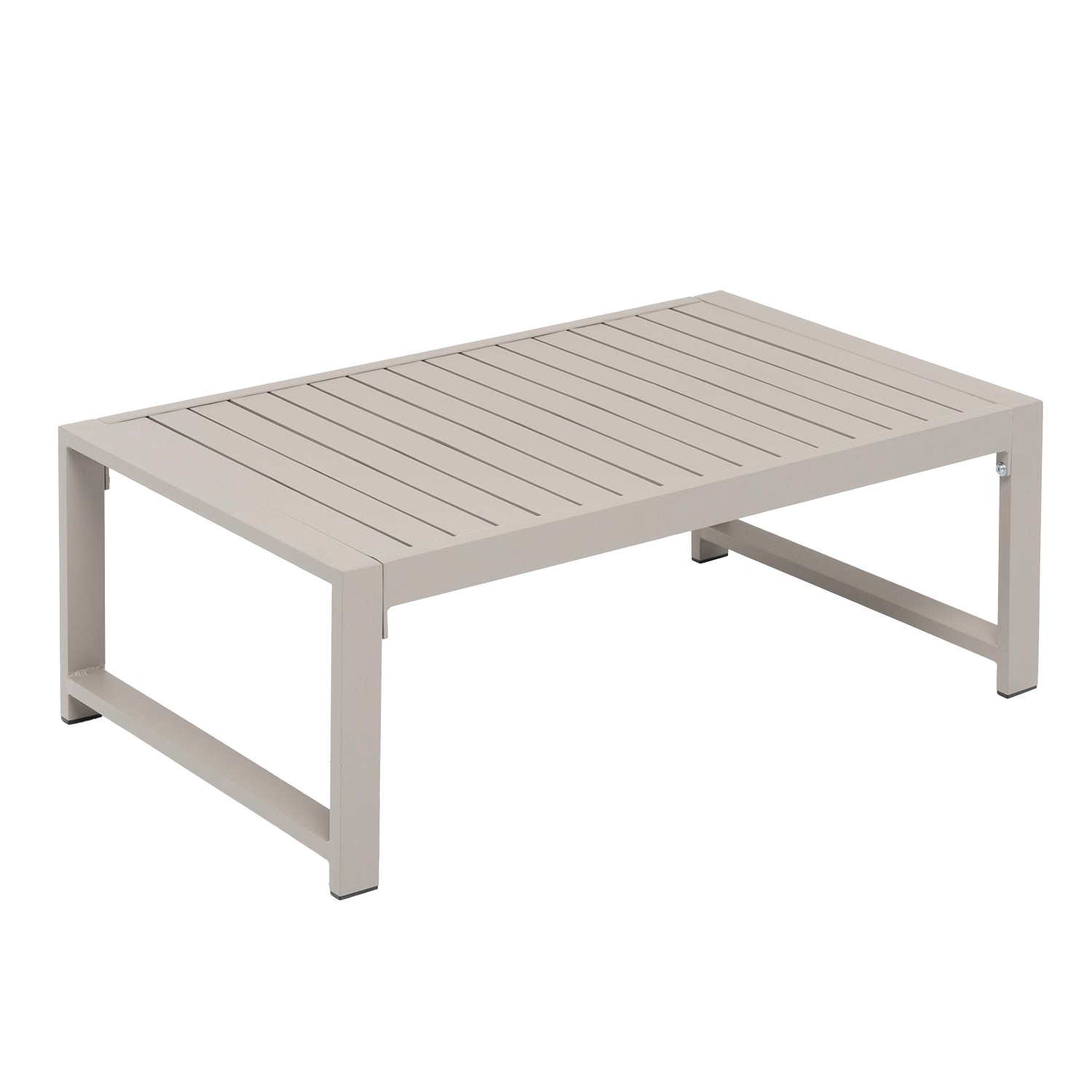 VESTIAMO CASA GIARDINO - Set da giardino 4 pezzi struttura in alluminio Sabbia e braccioli in Polywood con cuscini Beige - Formato da 1 divano, 2 poltrone e 1 tavolino