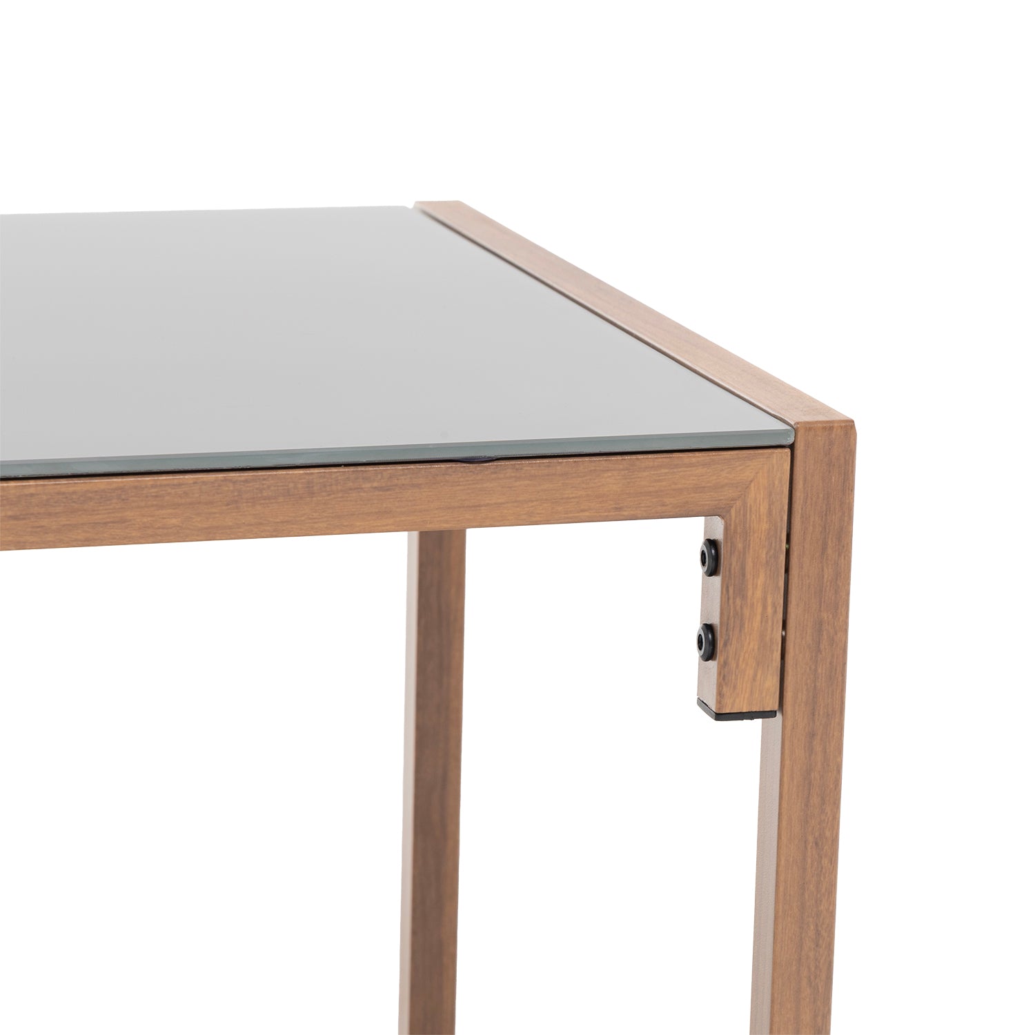 VESTIAMO CASA GIARDINO - Set da giardino 4 pezzi Struttura in Metallo Effetto Legno,Top in Vetro e Cuscini Antracite inclusi
