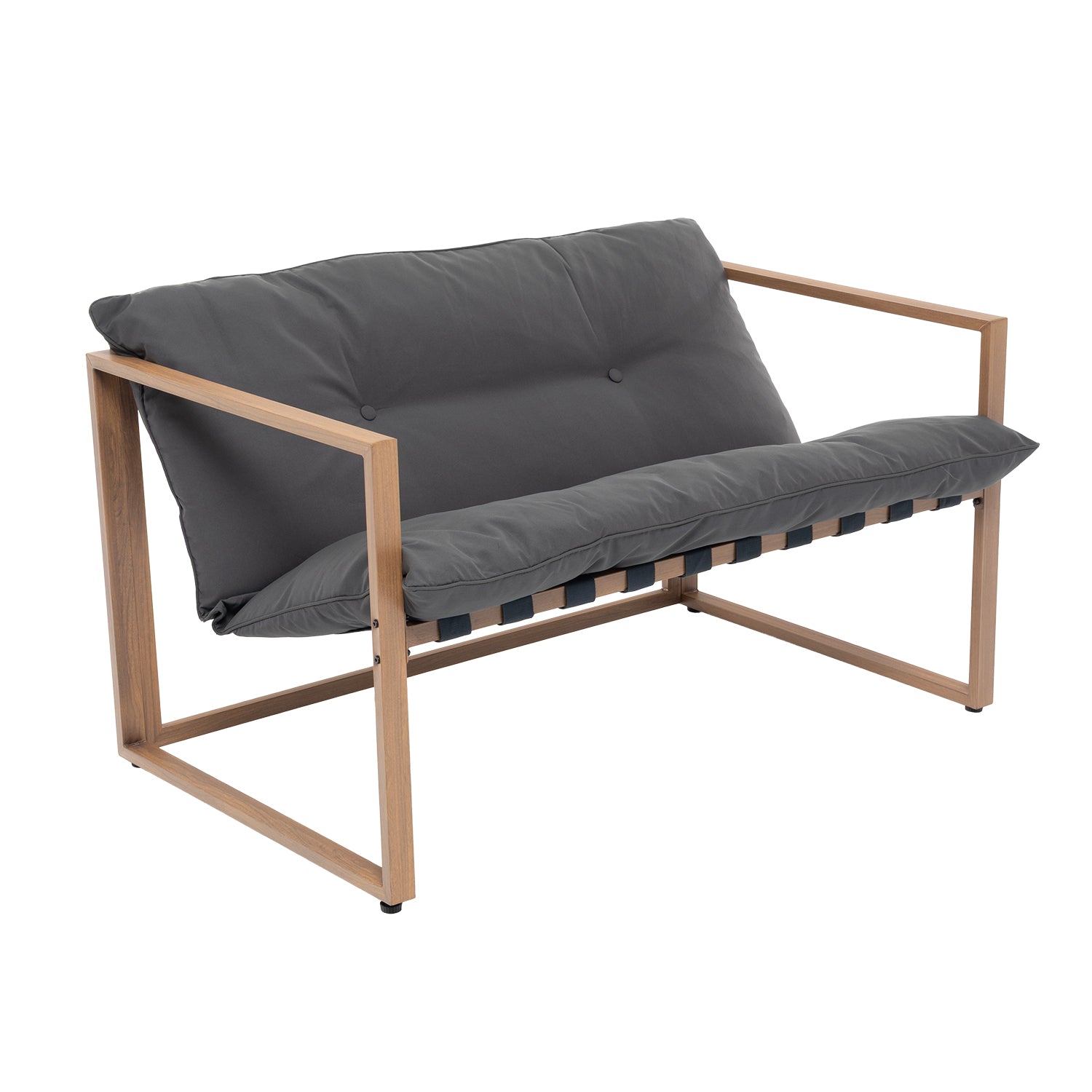 VESTIAMO CASA GIARDINO - Set da giardino 4 pezzi Struttura in Metallo Effetto Legno,Top in Vetro e Cuscini Antracite inclusi