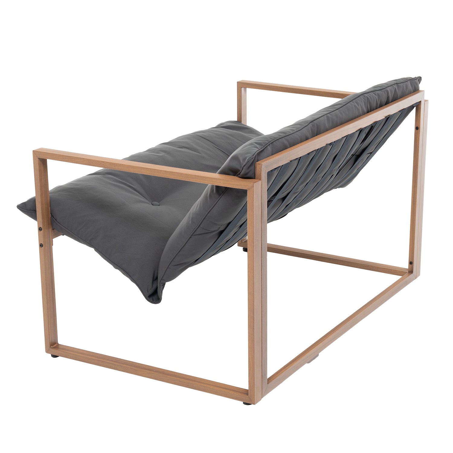 VESTIAMO CASA GIARDINO - Set da giardino 4 pezzi Struttura in Metallo Effetto Legno,Top in Vetro e Cuscini Antracite inclusi