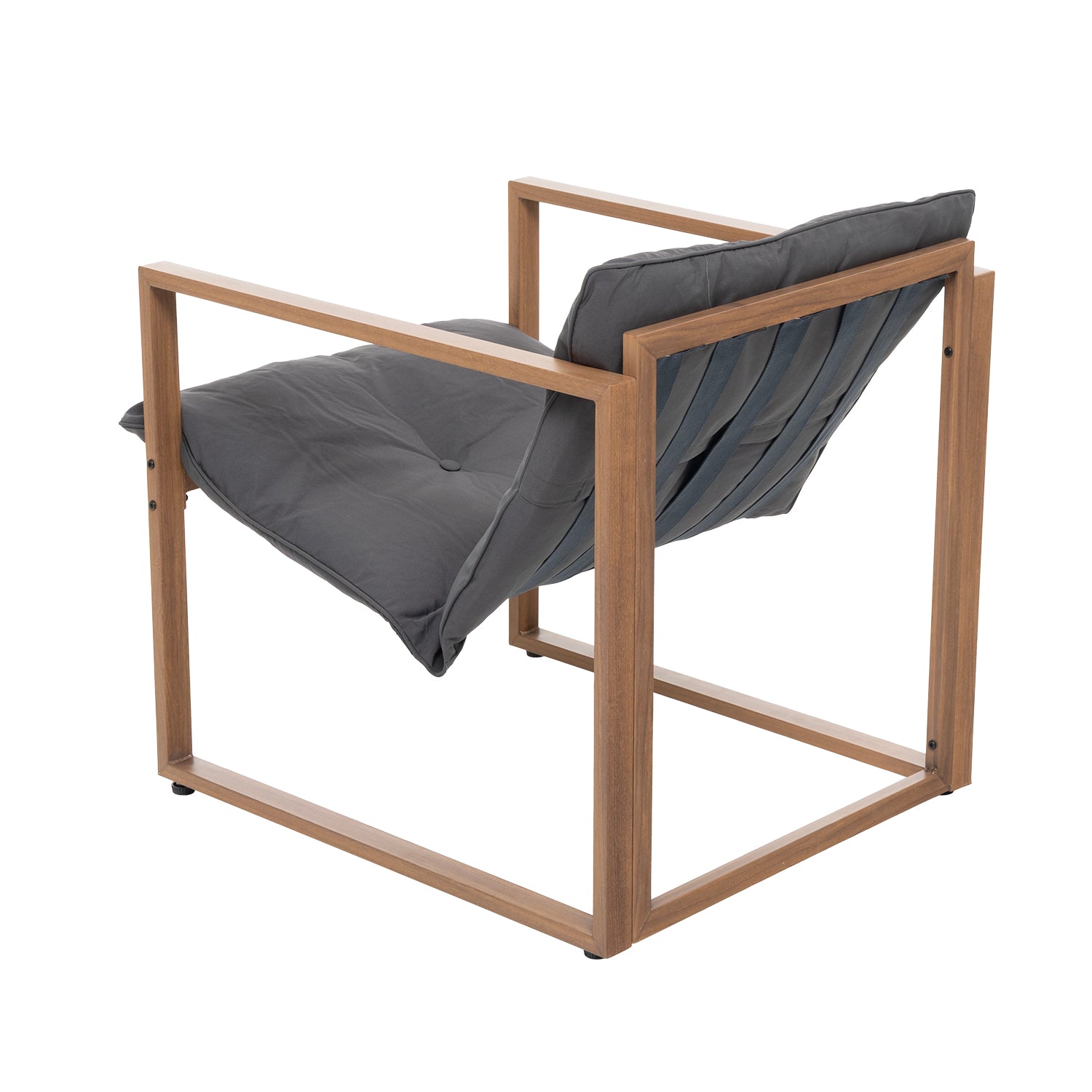 VESTIAMO CASA GIARDINO - Set da giardino 4 pezzi Struttura in Metallo Effetto Legno,Top in Vetro e Cuscini Antracite inclusi