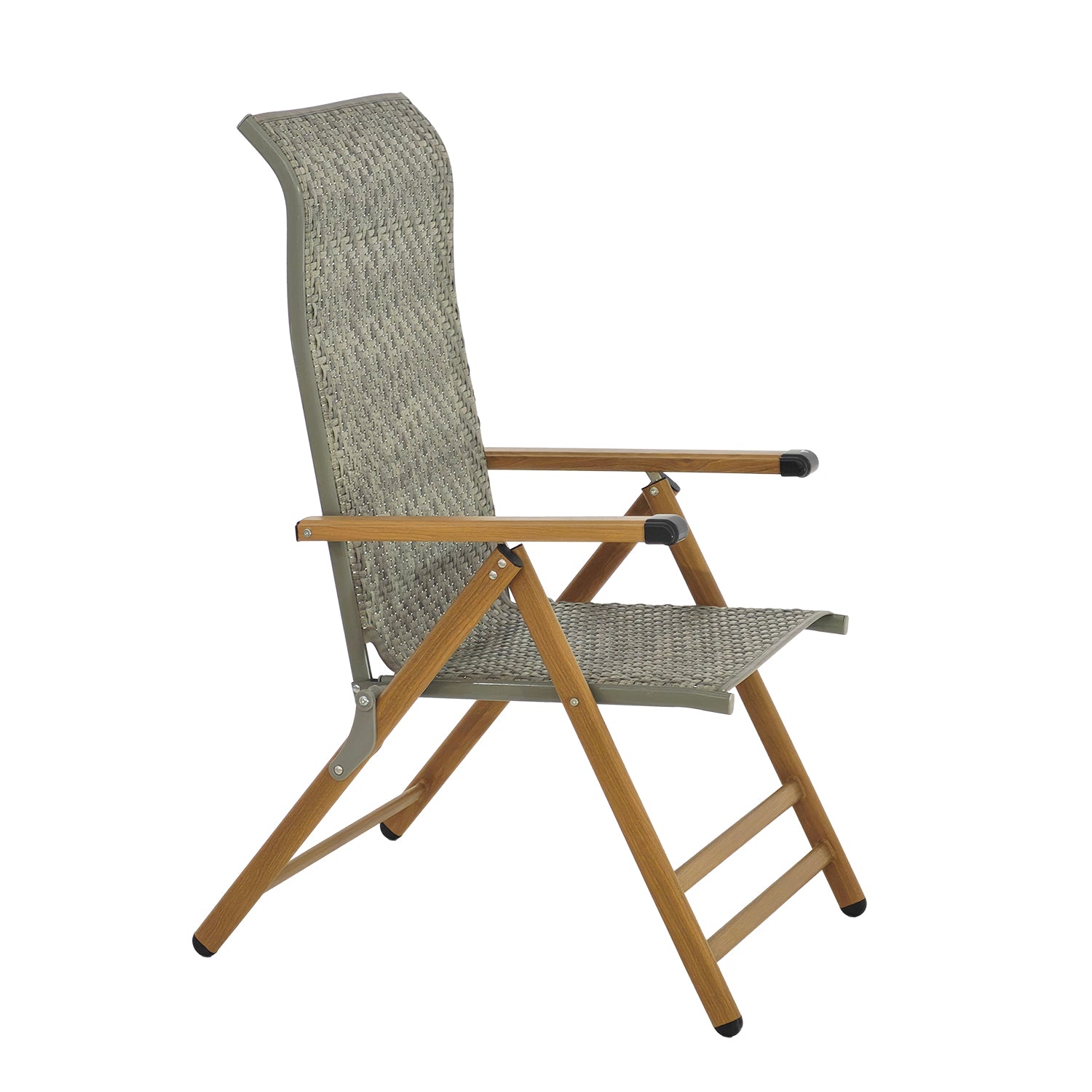 VESTIAMO CASA GIARDINO - Sdraio Reclinabile in Acciaio Effetto Legno e Rattan Grigio h111x63x57 cm - Ideale per Spiaggia e Campeggio