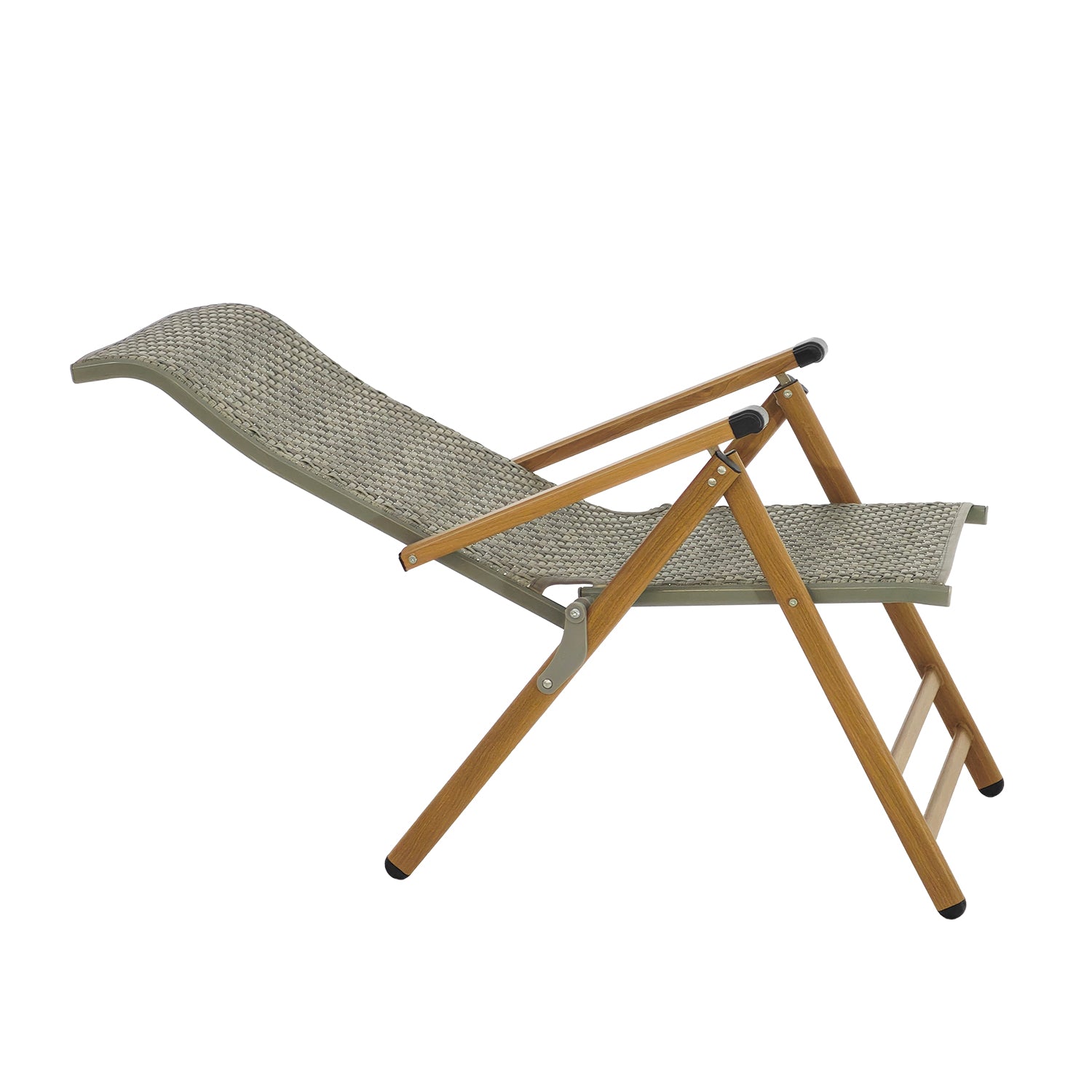 VESTIAMO CASA GIARDINO - Sdraio Reclinabile in Acciaio Effetto Legno e Rattan Grigio h111x63x57 cm - Ideale per Spiaggia e Campeggio