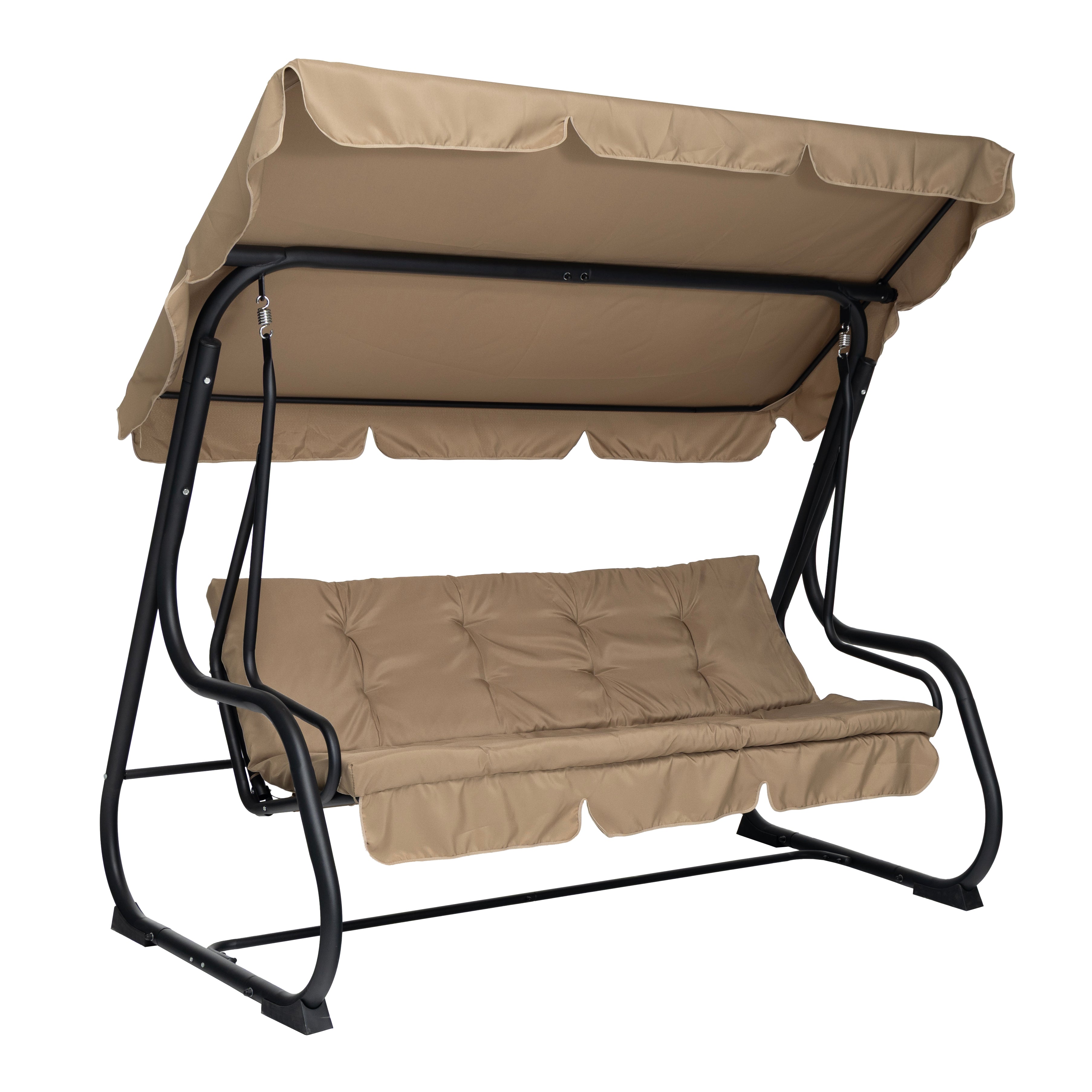 VESTIAMO CASA GIARDINO - Dondolo Reclinabile 3 Posti Camel con Struttura in Acciaio Antracite - h165x232x125 cm