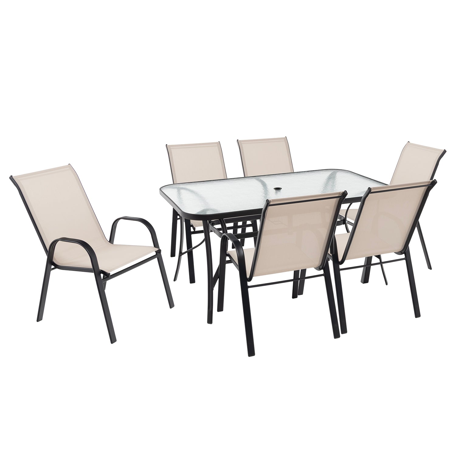 VESTIAMO CASA GIARDINO - Set da giardino 7 pezzi Tavolo con 6 Sedie struttura in Acciaio e Top in Vetro
