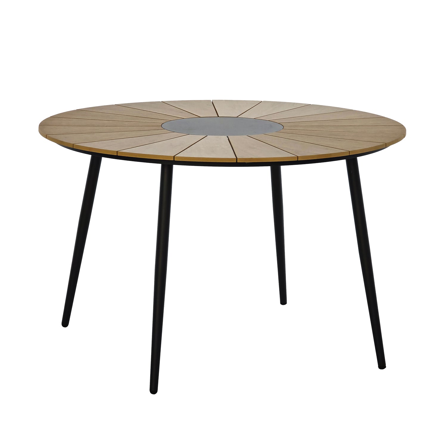 VESTIAMO CASA GIARDINO - Set da giardino 5 pezzi Tavolo con 4 Sedie struttura in Acciaio e Schienale effetto rattan, Top in Polywood e vetro serigrafato effetto marmo