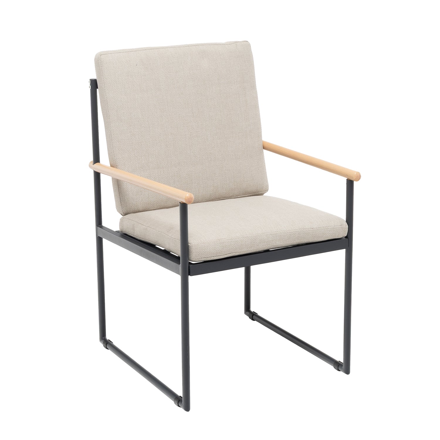 VESTIAMO CASA GIARDINO - Set da giardino 7 pezzi Tavolo con 6 Sedie Struttura in acciaio e alluminio, braccioli Effetto Legno e cuscini inclusi