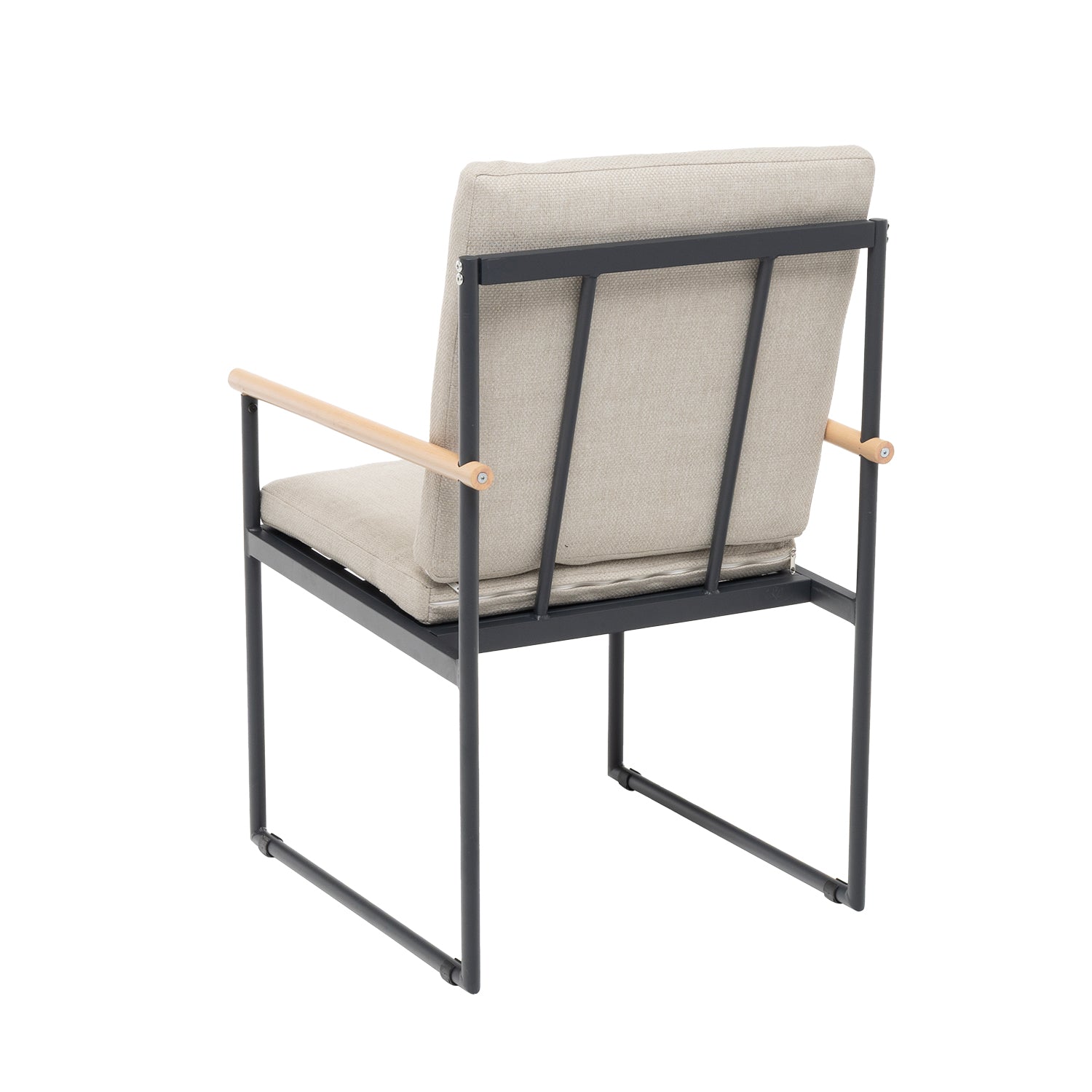 VESTIAMO CASA GIARDINO - Set da giardino 7 pezzi Tavolo con 6 Sedie Struttura in acciaio e alluminio, braccioli Effetto Legno e cuscini inclusi