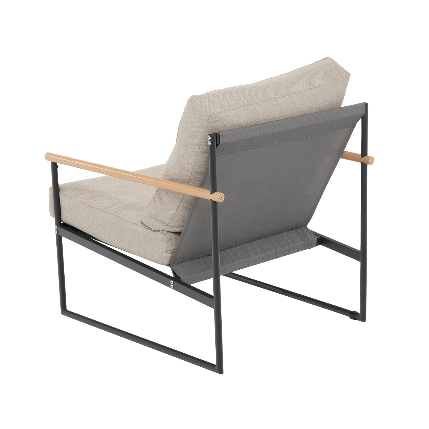 VESTIAMO CASA GIARDINO - Set da giardino 4 pezzi Struttura in acciaio e alluminio, braccioli Effetto Legno e cuscini inclusi