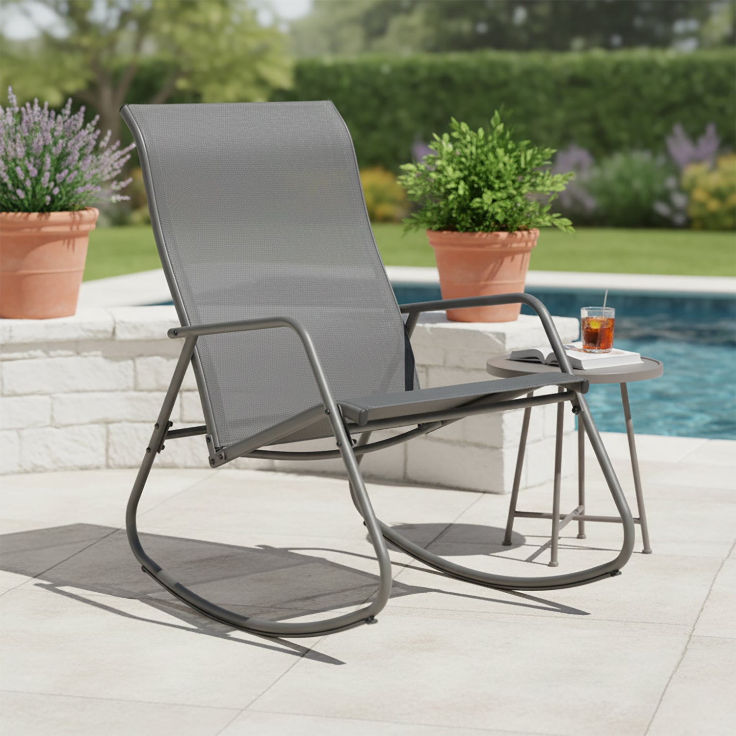 VESTIAMO CASA GIARDINO - Poltrona Dondolo da giardino in Acciaio Antracite - h93x58x99 cm