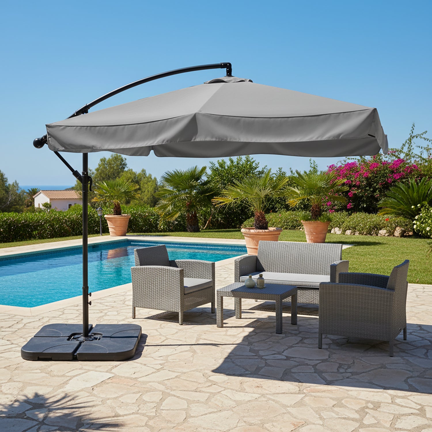 VESTIAMO CASA GIARDINO - Ombrellone Quadrato con carrucola Grigio - h250x250x250 cm