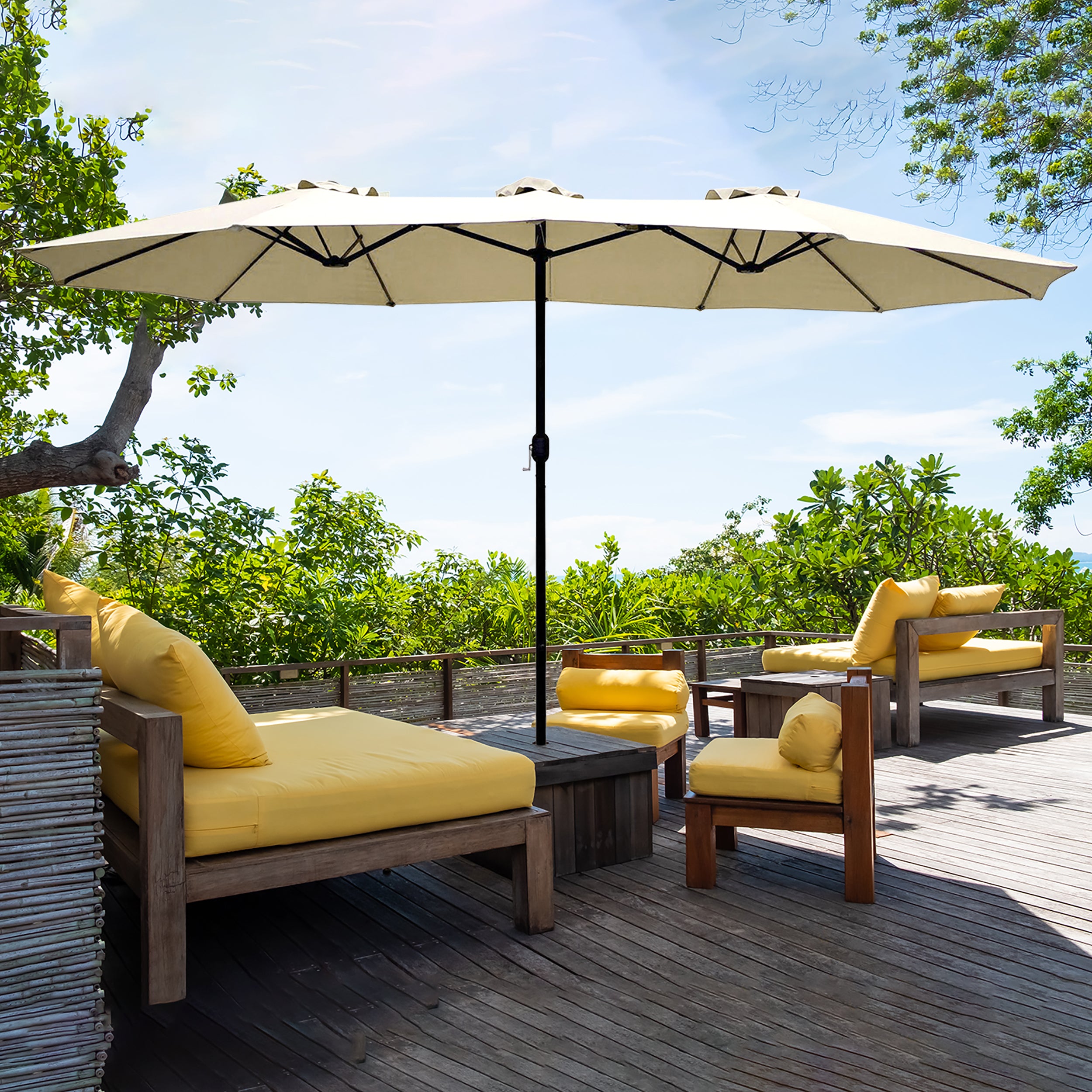 VESTIAMO CASA GIARDINO - Ombrellone Rettangolare Ecru con carrucola - h240x450x265 cm