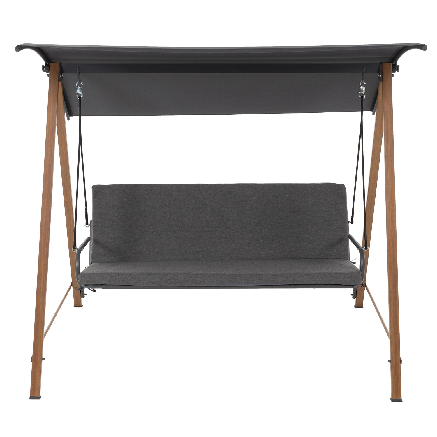 VESTIAMO CASA GIARDINO - Dondolo da giardino struttura in Acciaio Effetto Legno e seduta in textilene grigio - h170x190x128 cm