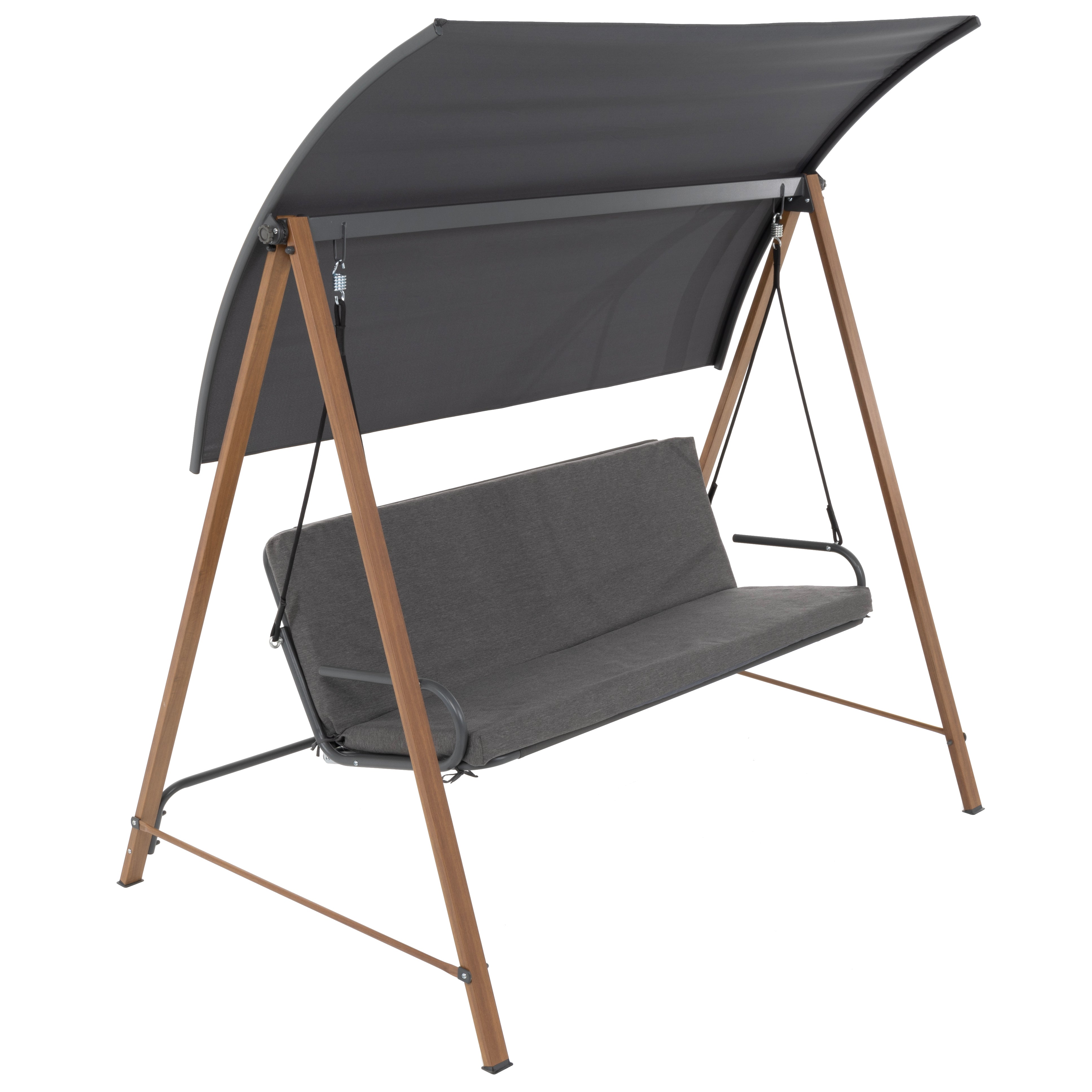 VESTIAMO CASA GIARDINO - Dondolo da giardino struttura in Acciaio Effetto Legno e seduta in textilene grigio - h170x190x128 cm